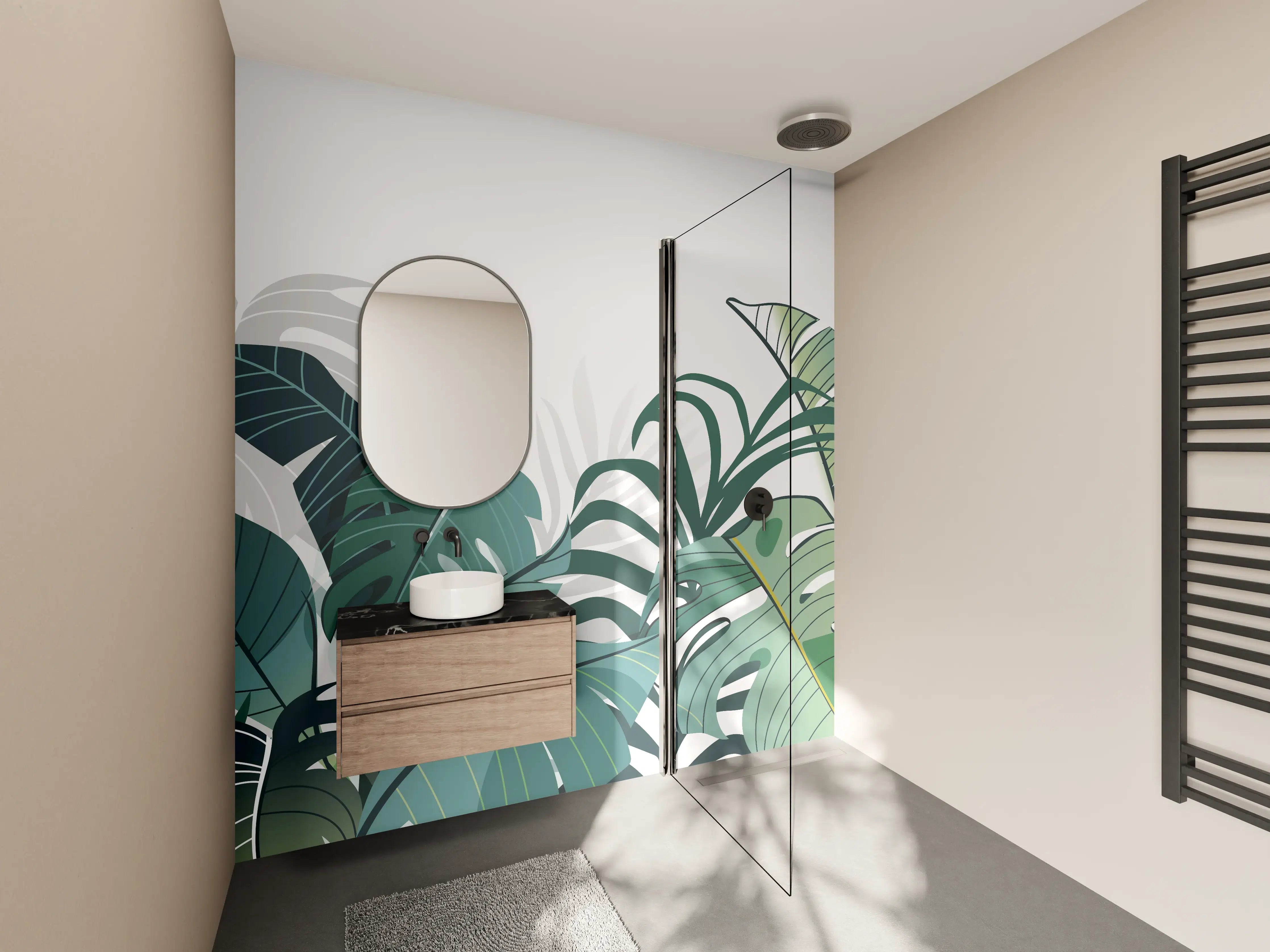 Wandverkleidung Bad - Tropische Pflanzen Illustration