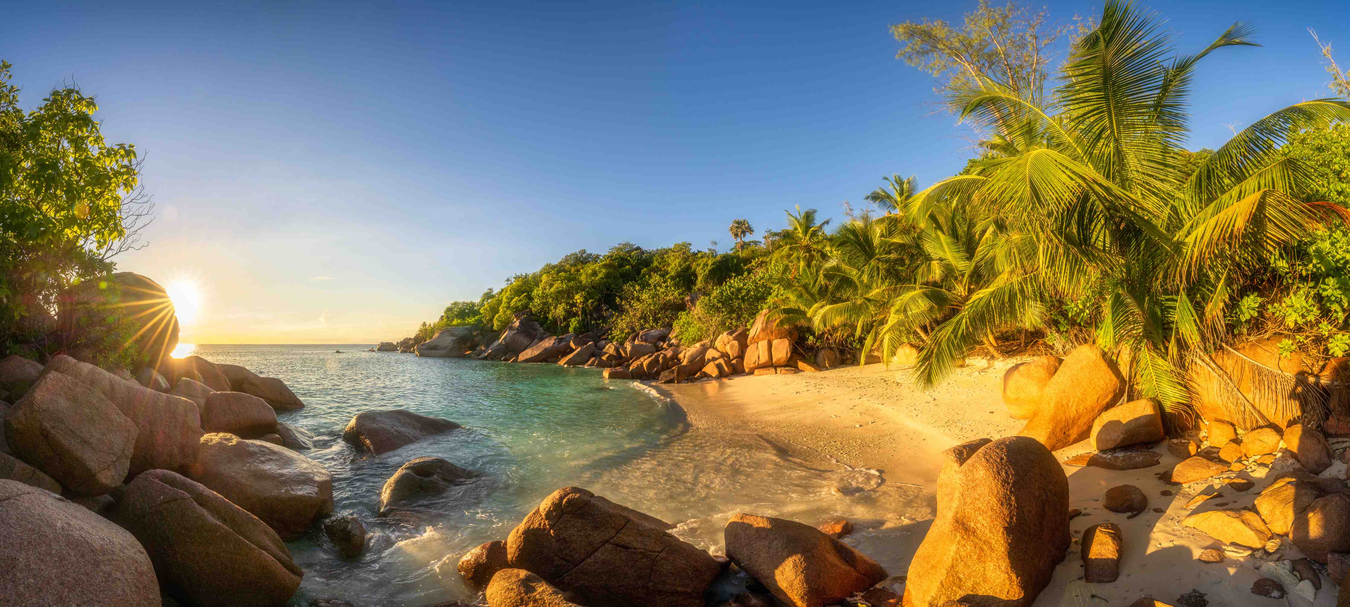 Wandverkleidung Bad-Tropische Strandlandschaft bei Sonnenuntergang