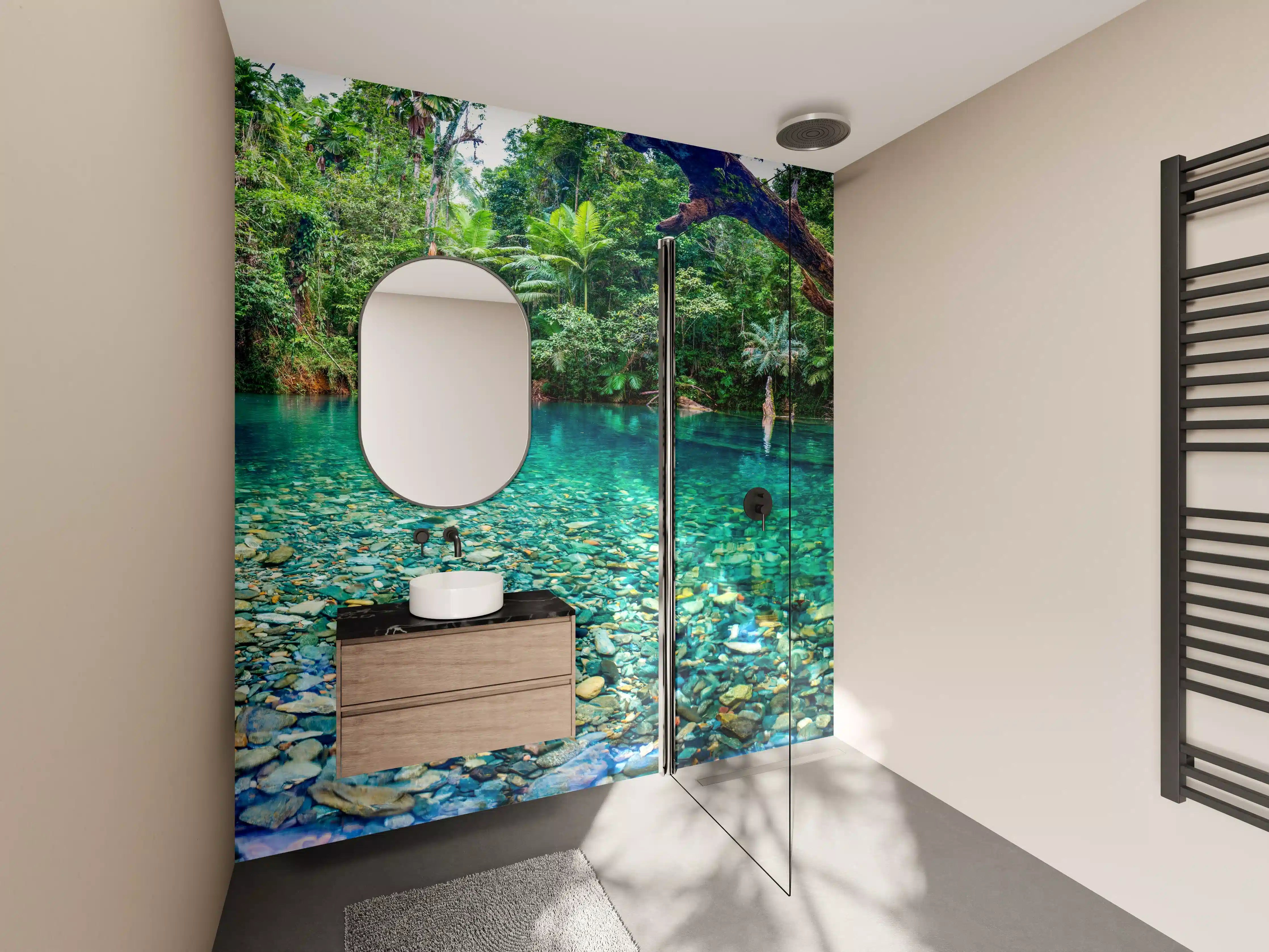 Wandverkleidung Bad - Tropischer Bach mit klarem Wasser