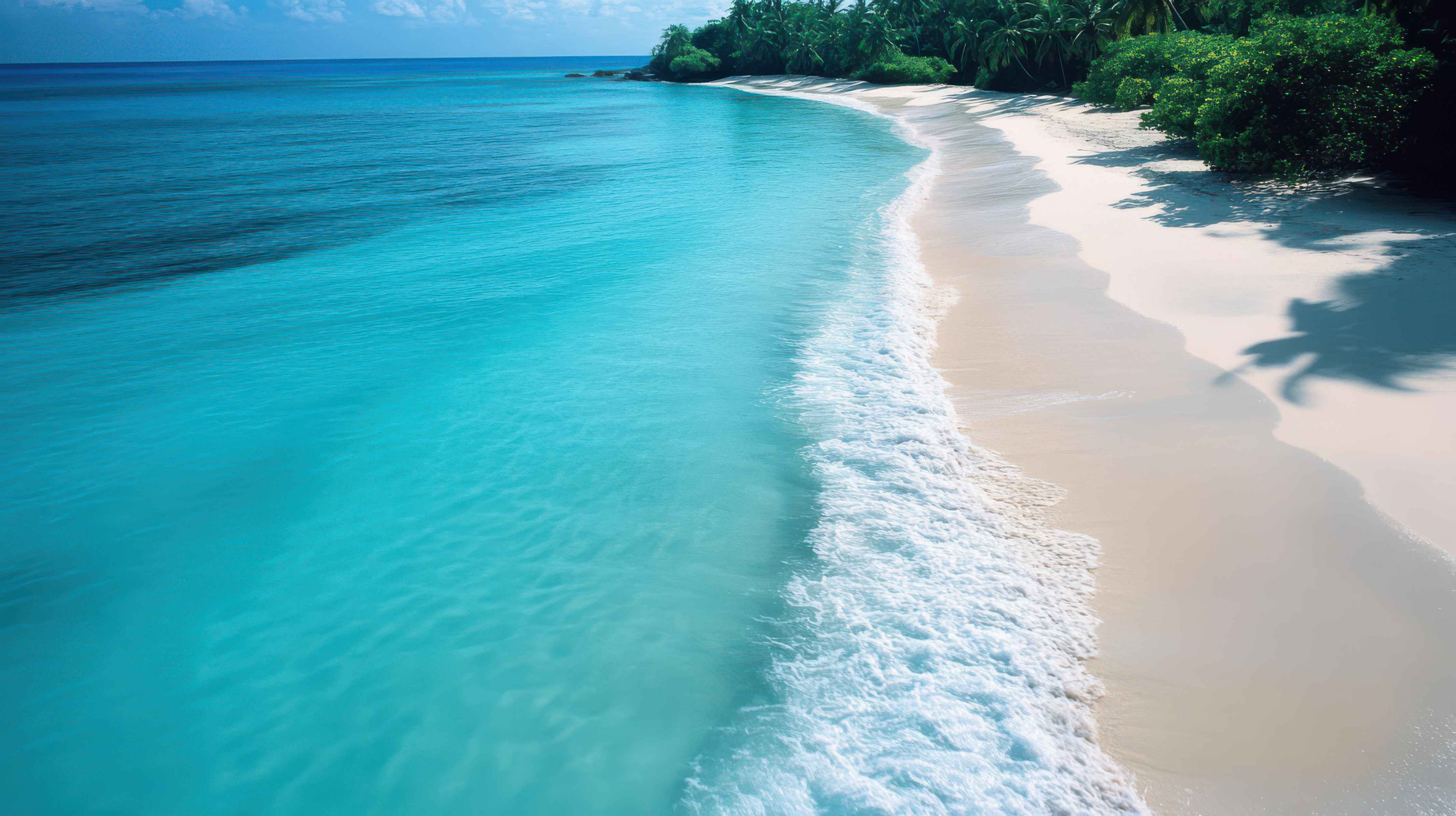 Wandverkleidung Bad-Tropischer Strand mit klarem Wasser und Palmen