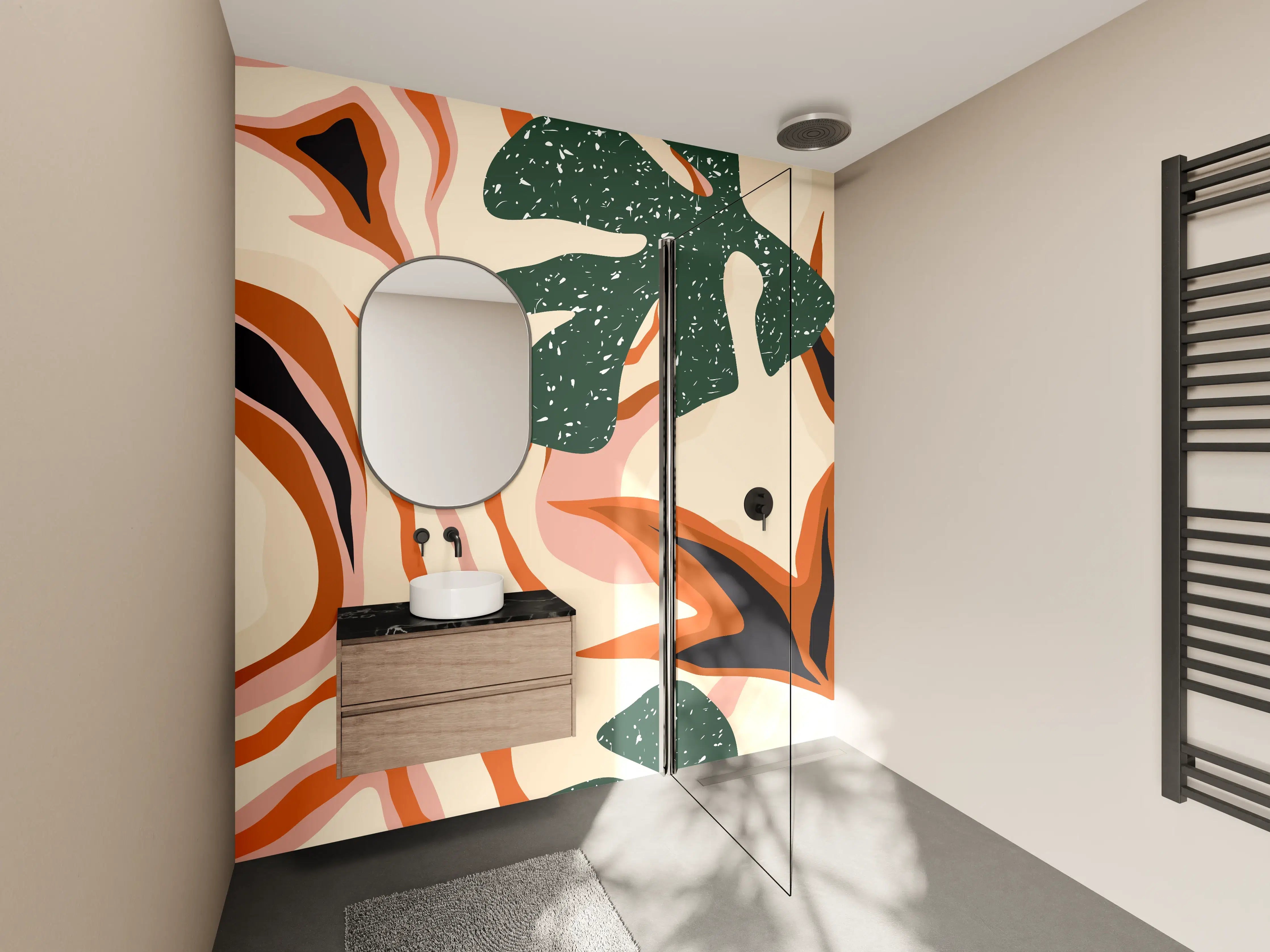 Wandverkleidung Bad - Tropischer Vortex Beige-Orange