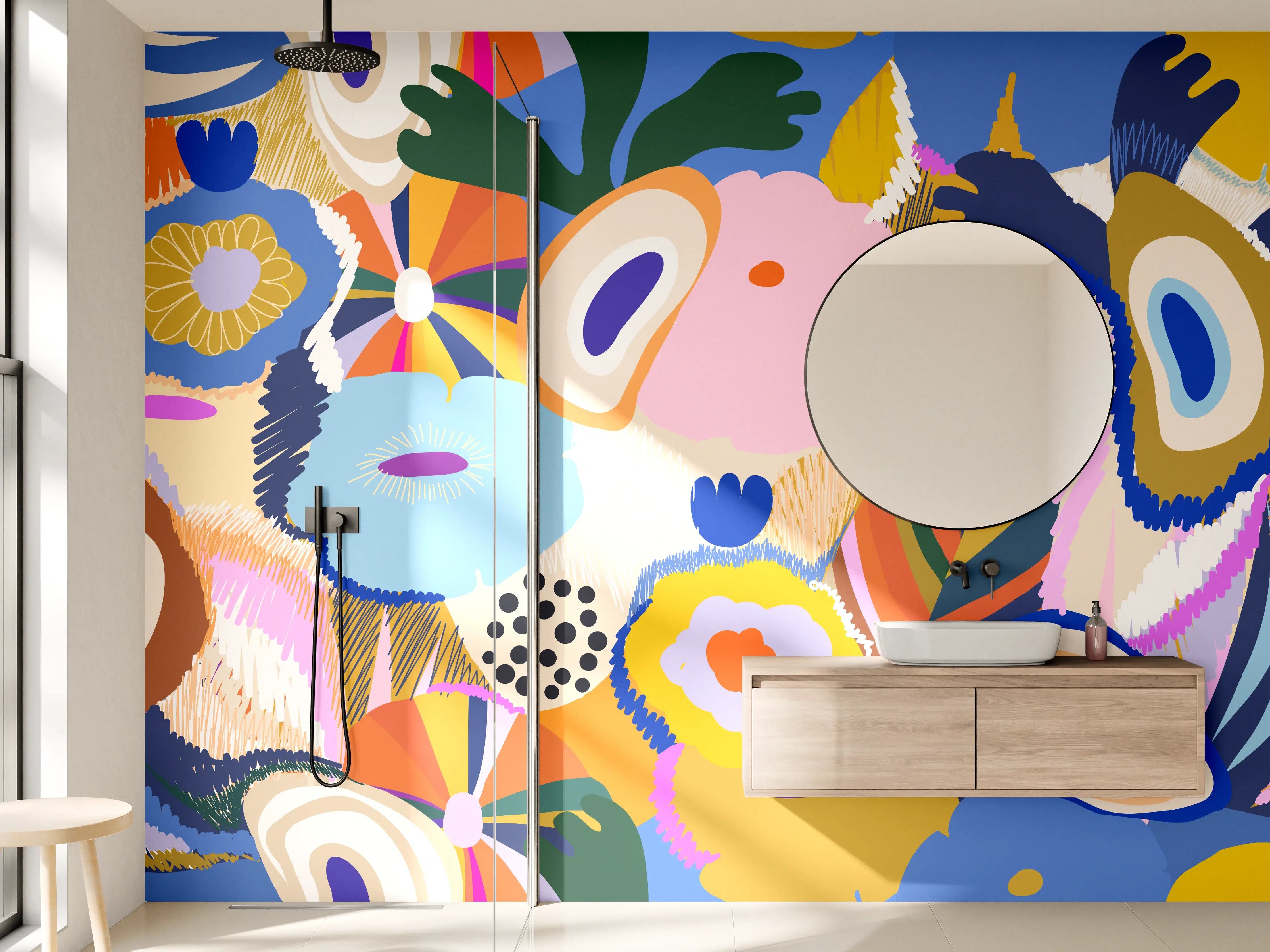 Wandverkleidung Bad - Tropisches Blumen-Abstract Bunt