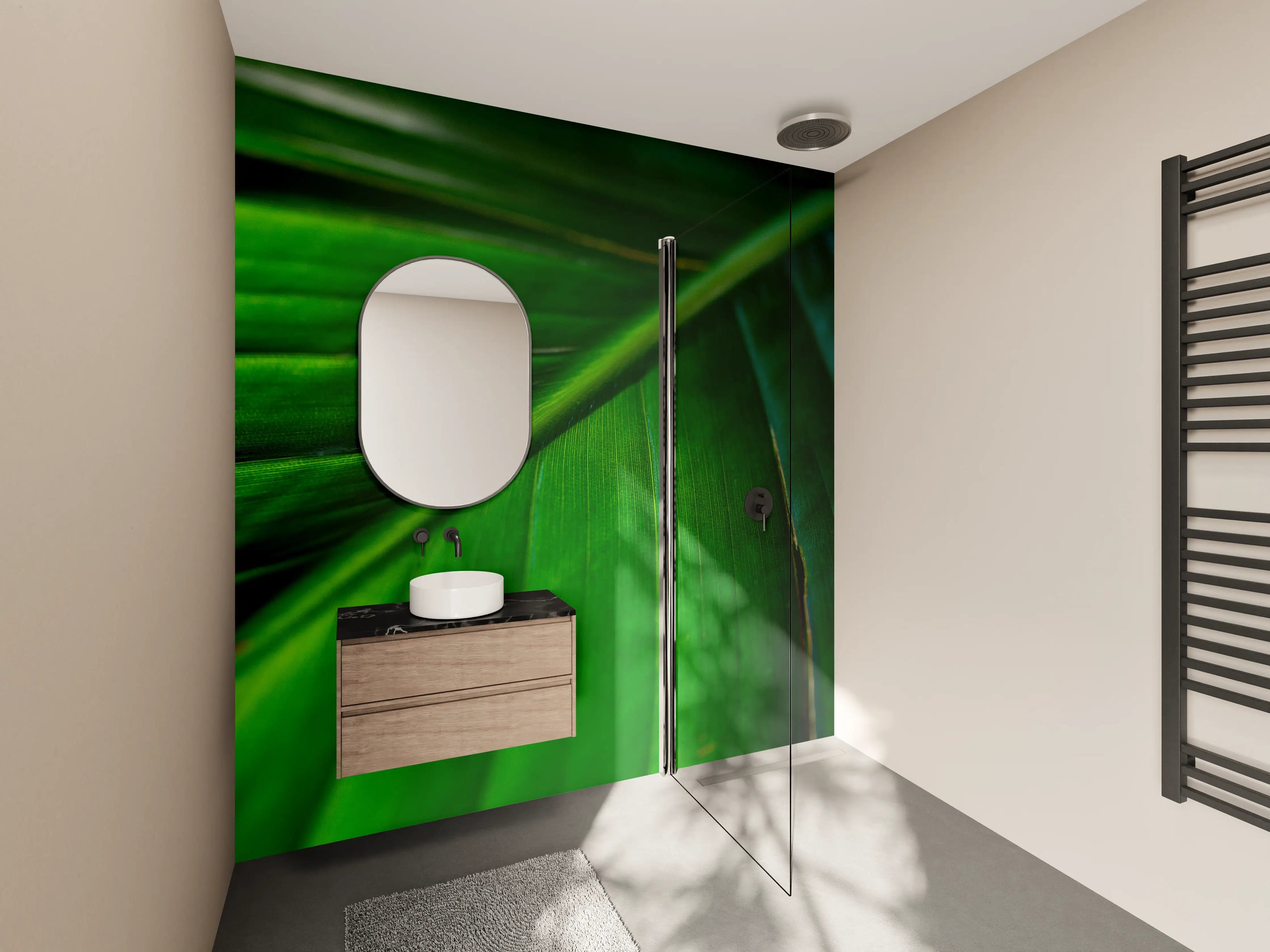 Wandverkleidung Bad - Tropisches Grün Pflanzenblatt