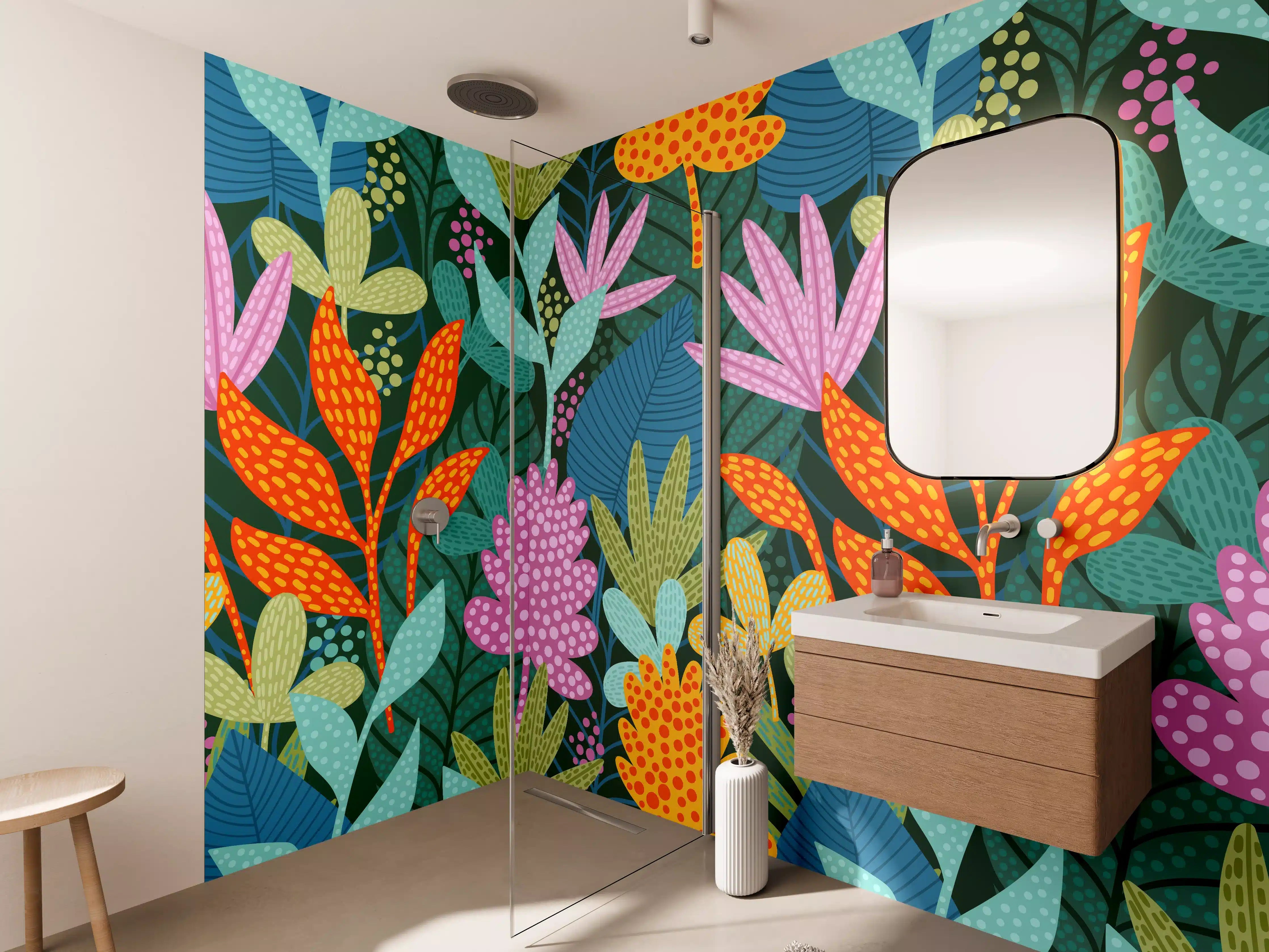 Wandverkleidung Bad - Tropisches Pflanzenmuster