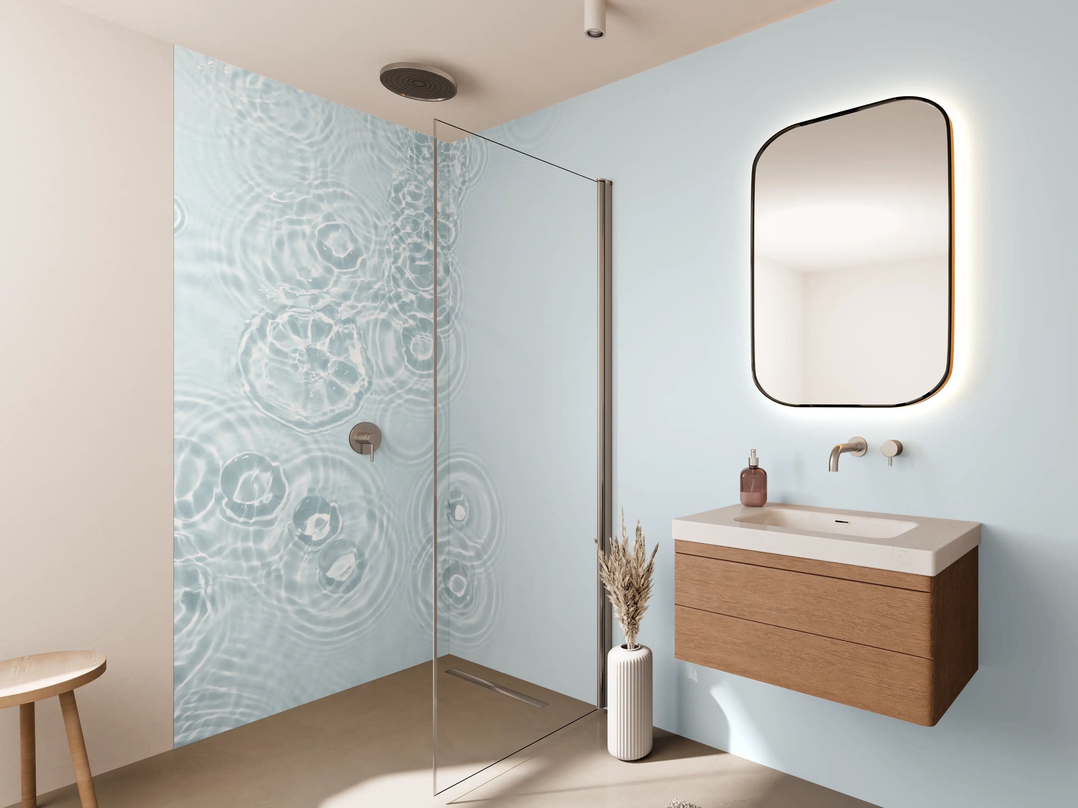 Wandverkleidung Bad - Türkis-Weiß Wassertextur