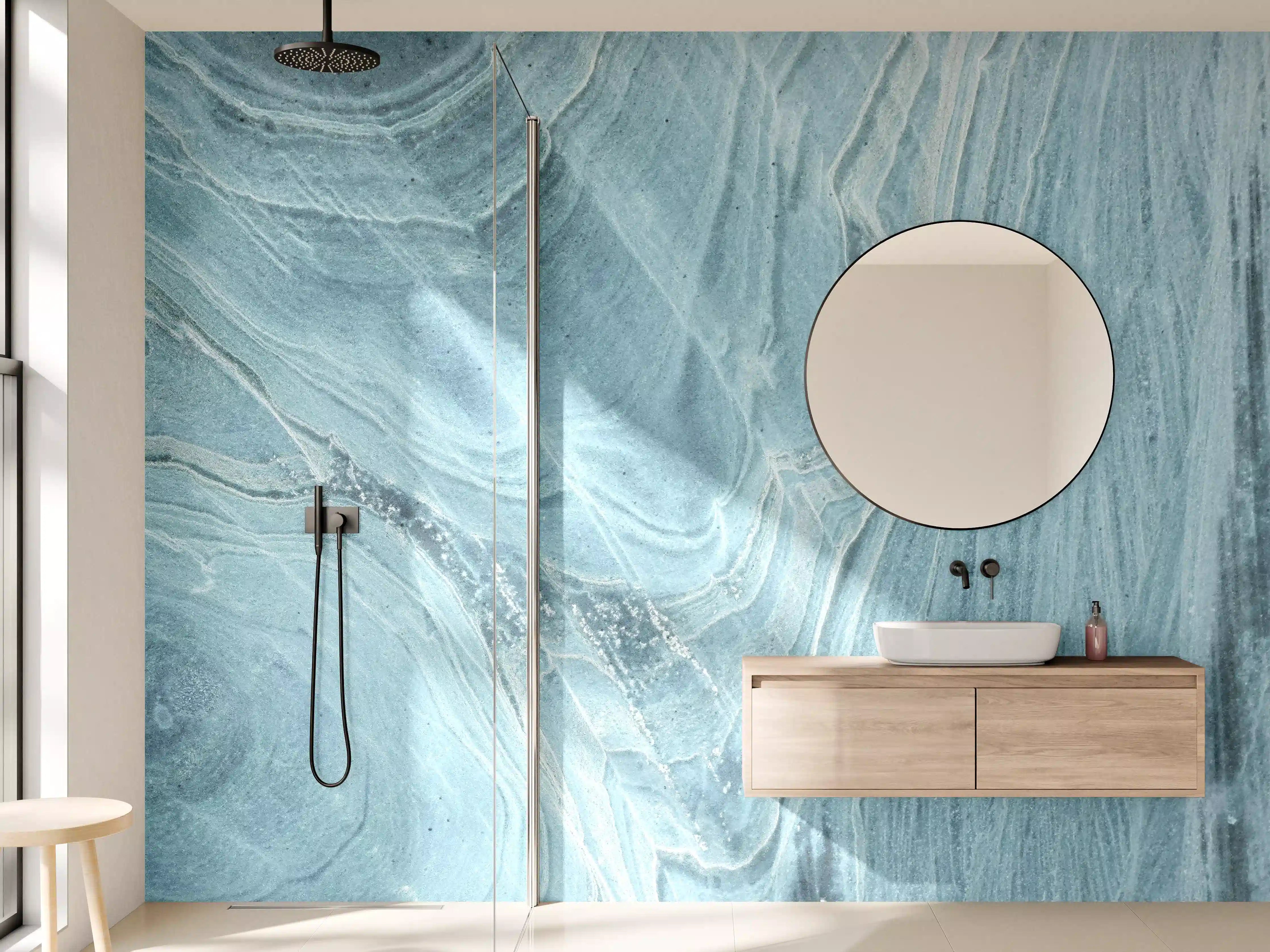 Wandverkleidung Bad - Türkis-Weißer Marmor