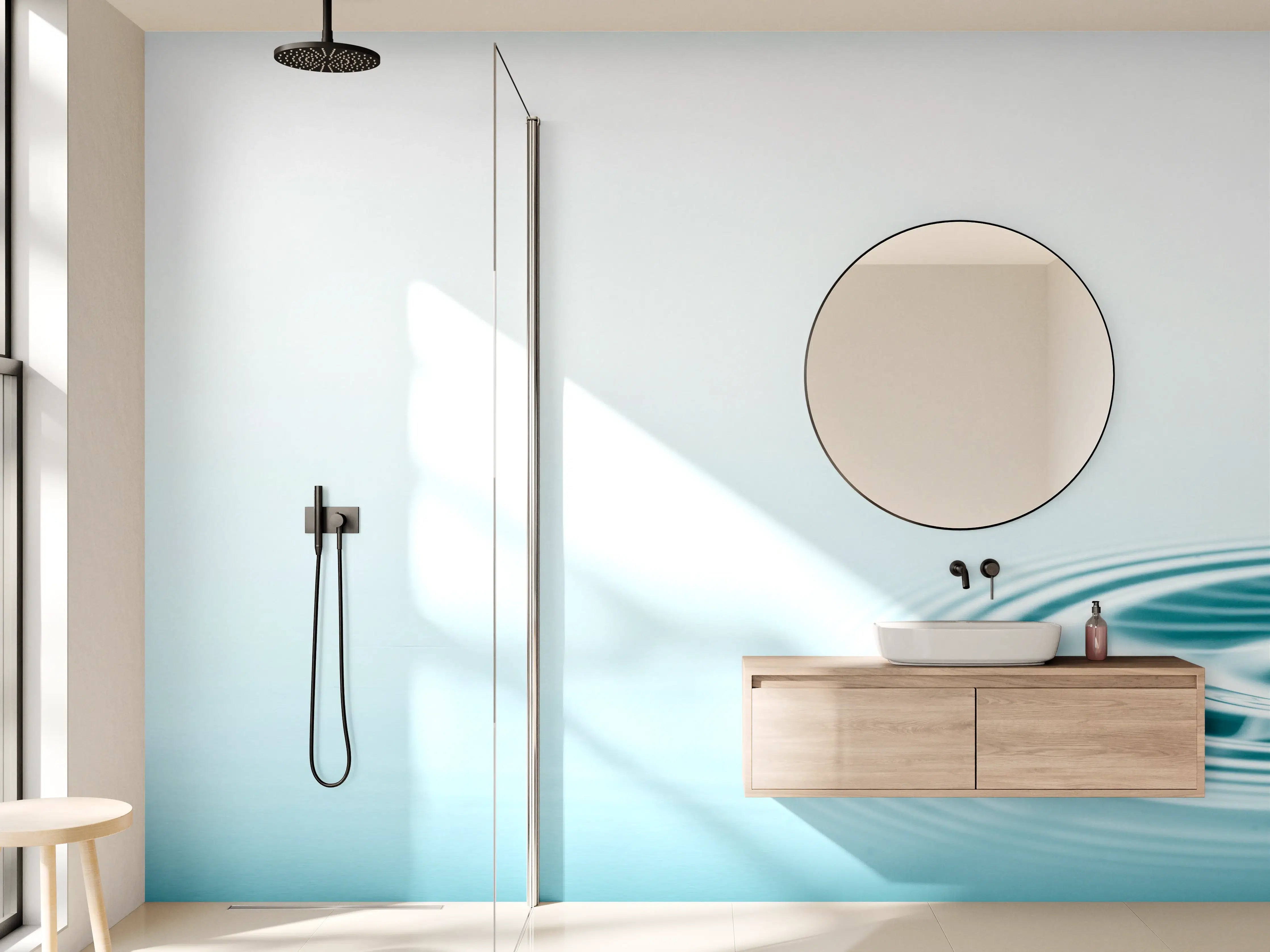 Wandverkleidung Bad - Türkis-Weißer Wassertropfen