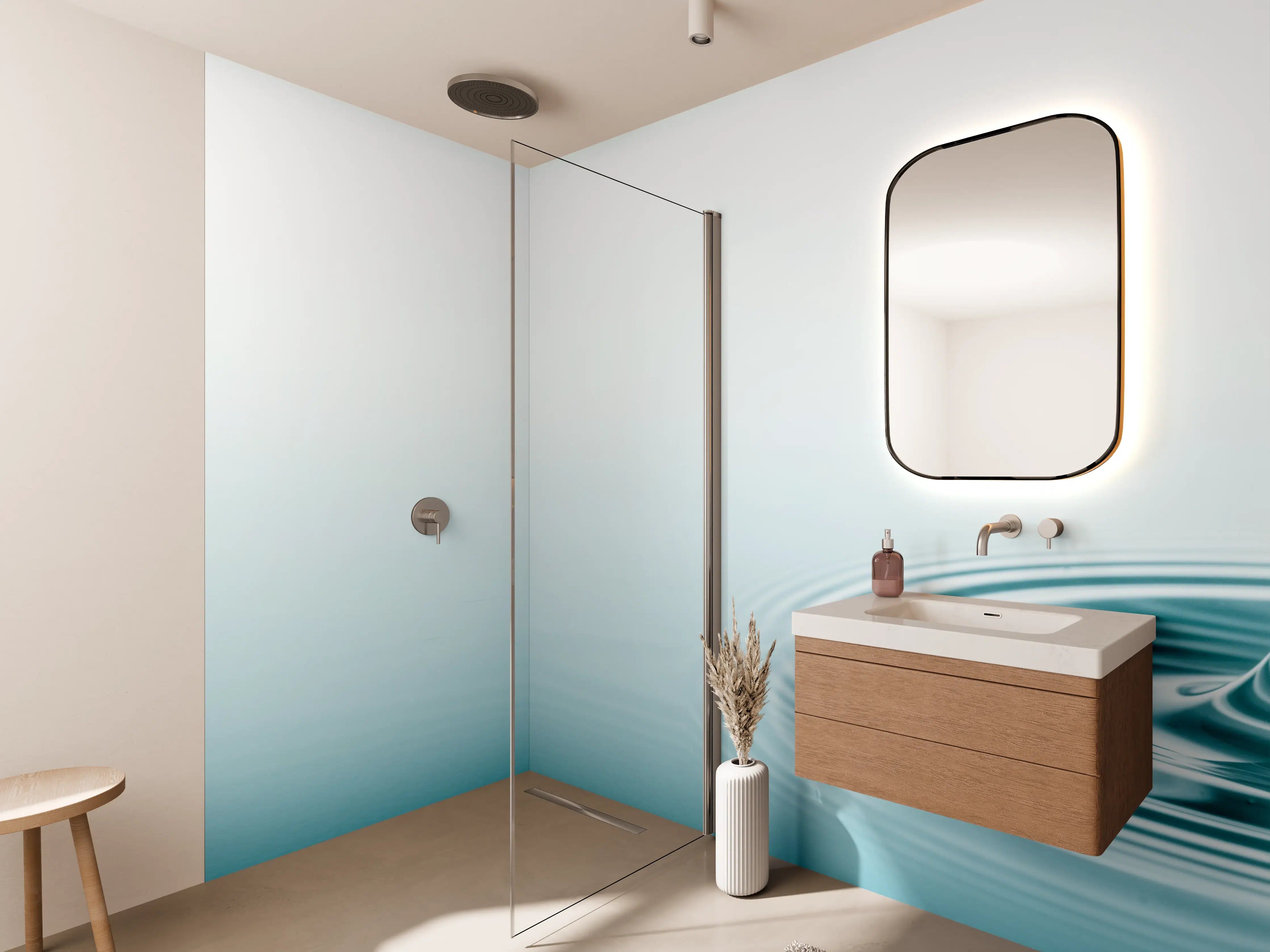 Wandverkleidung Bad - Türkis-Weißer Wassertropfen