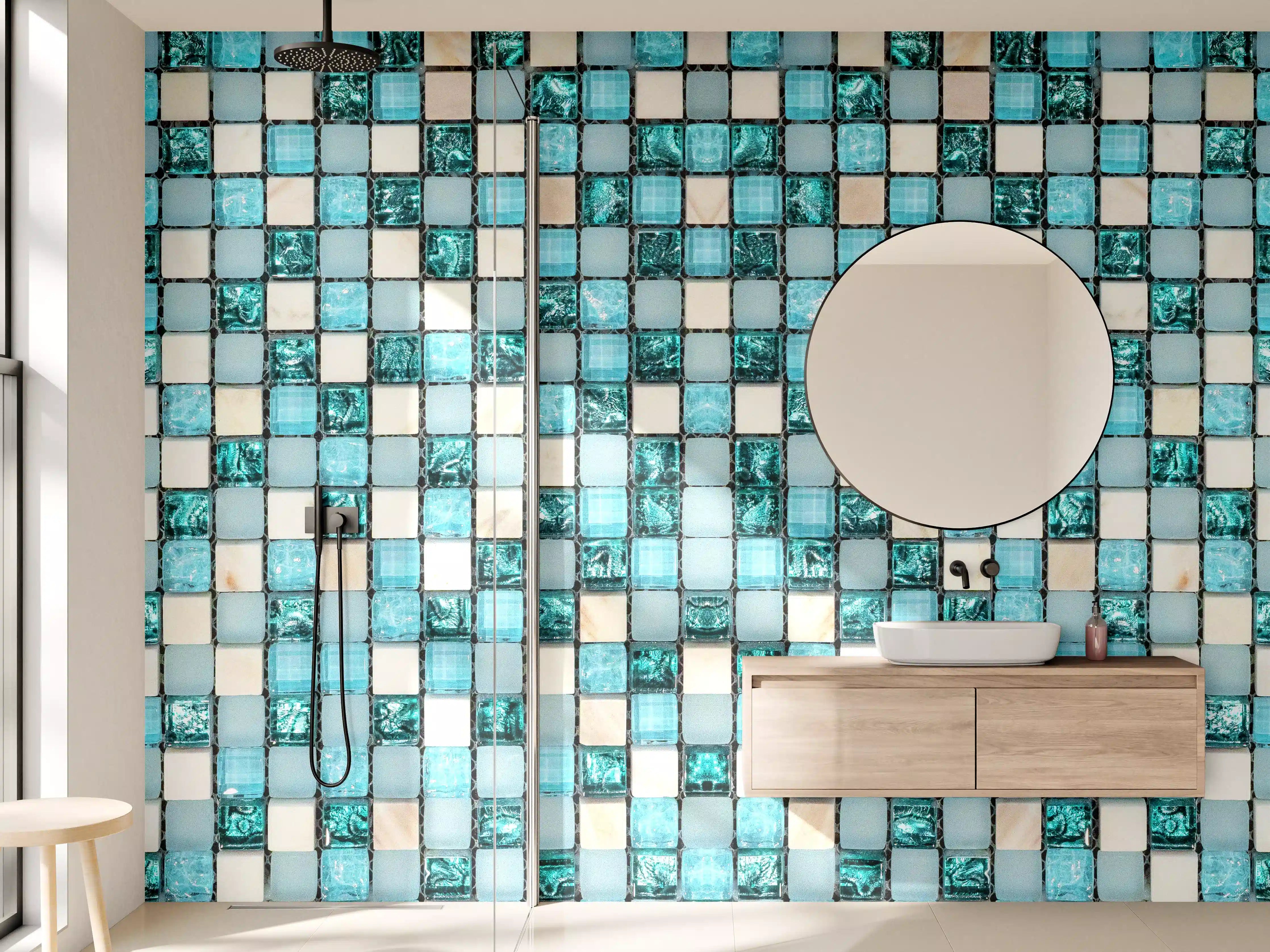Wandverkleidung Bad - Türkis-Weißes Aquamarin Mosaik