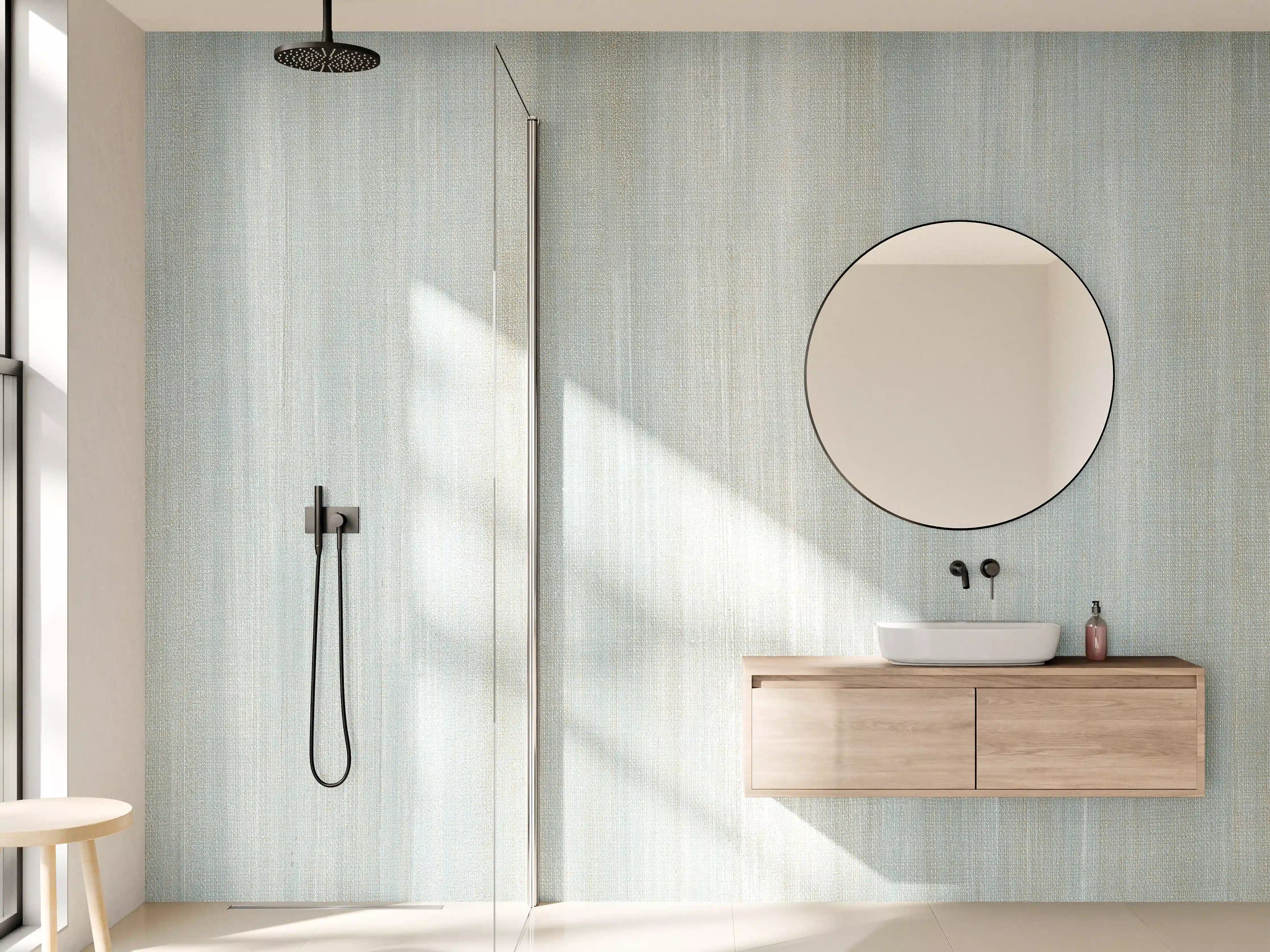 Wandverkleidung Bad - Türkis gräulicher Struktur-Tapete 