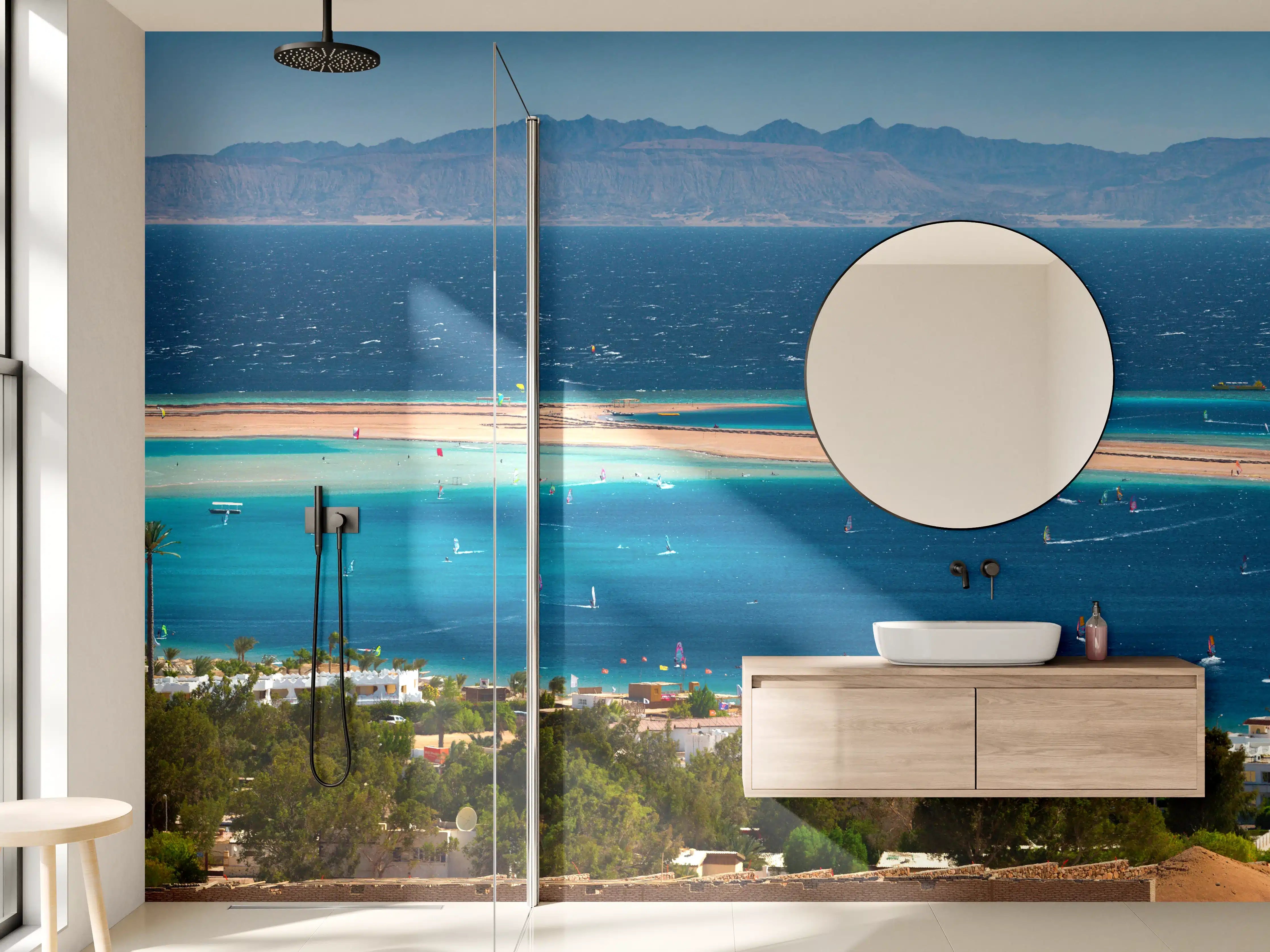 Wandverkleidung Bad - Türkisblaue Lagunenansicht