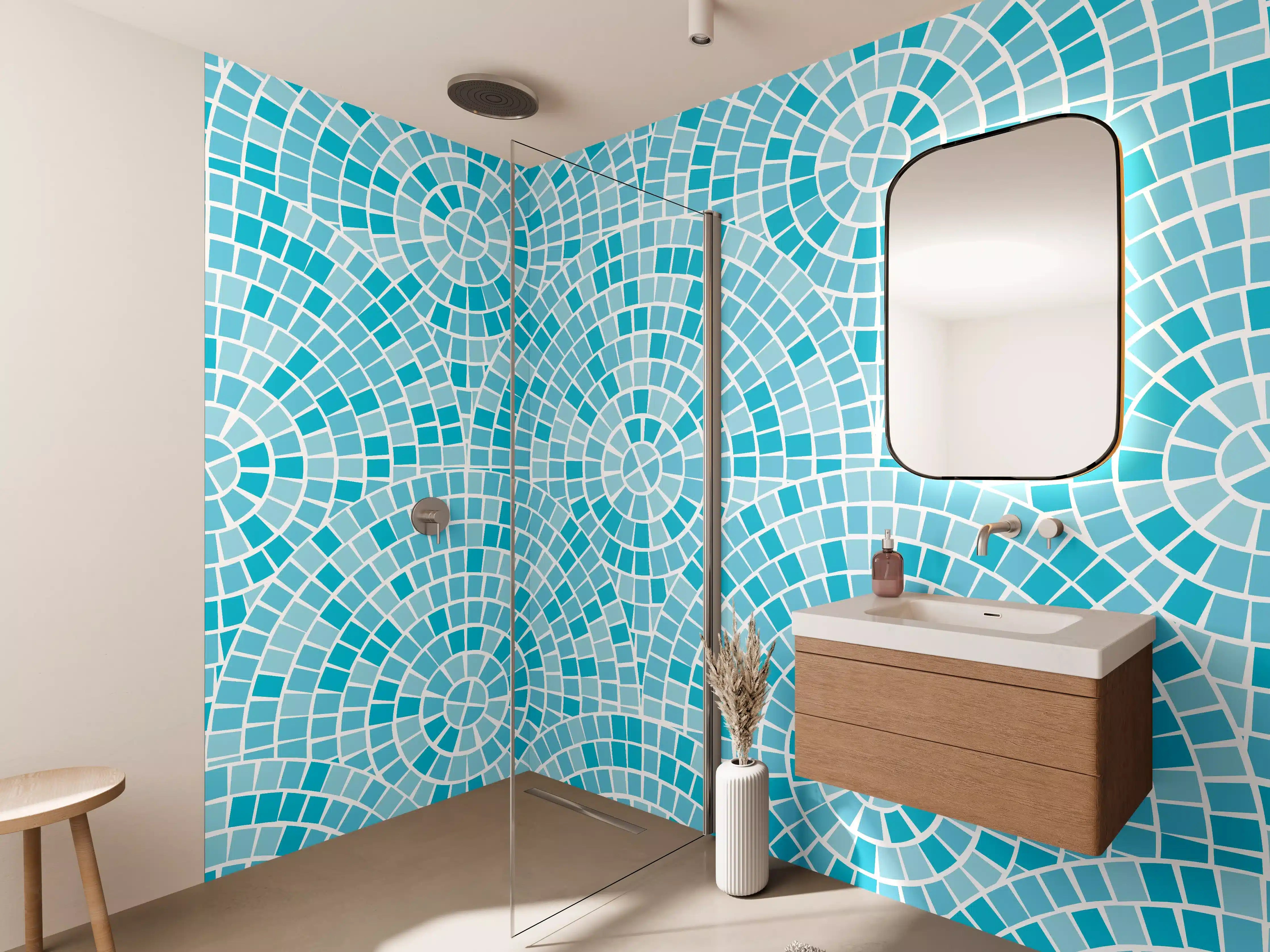 Wandverkleidung Bad - Türkisblaue Mosaikfliesen-Struktur
