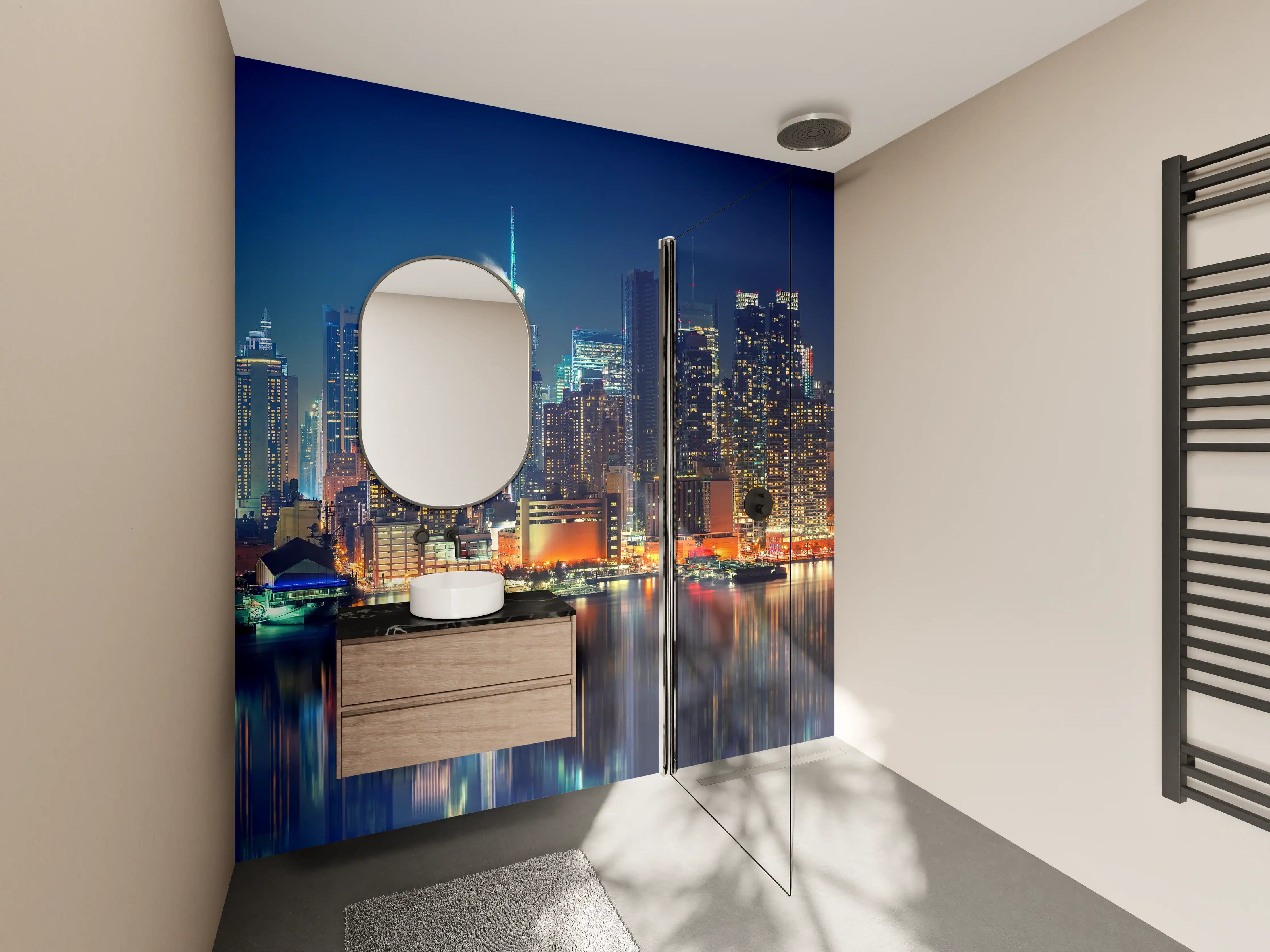 Wandverkleidung Bad - Türkise Schlange auf schwarzem Grund 