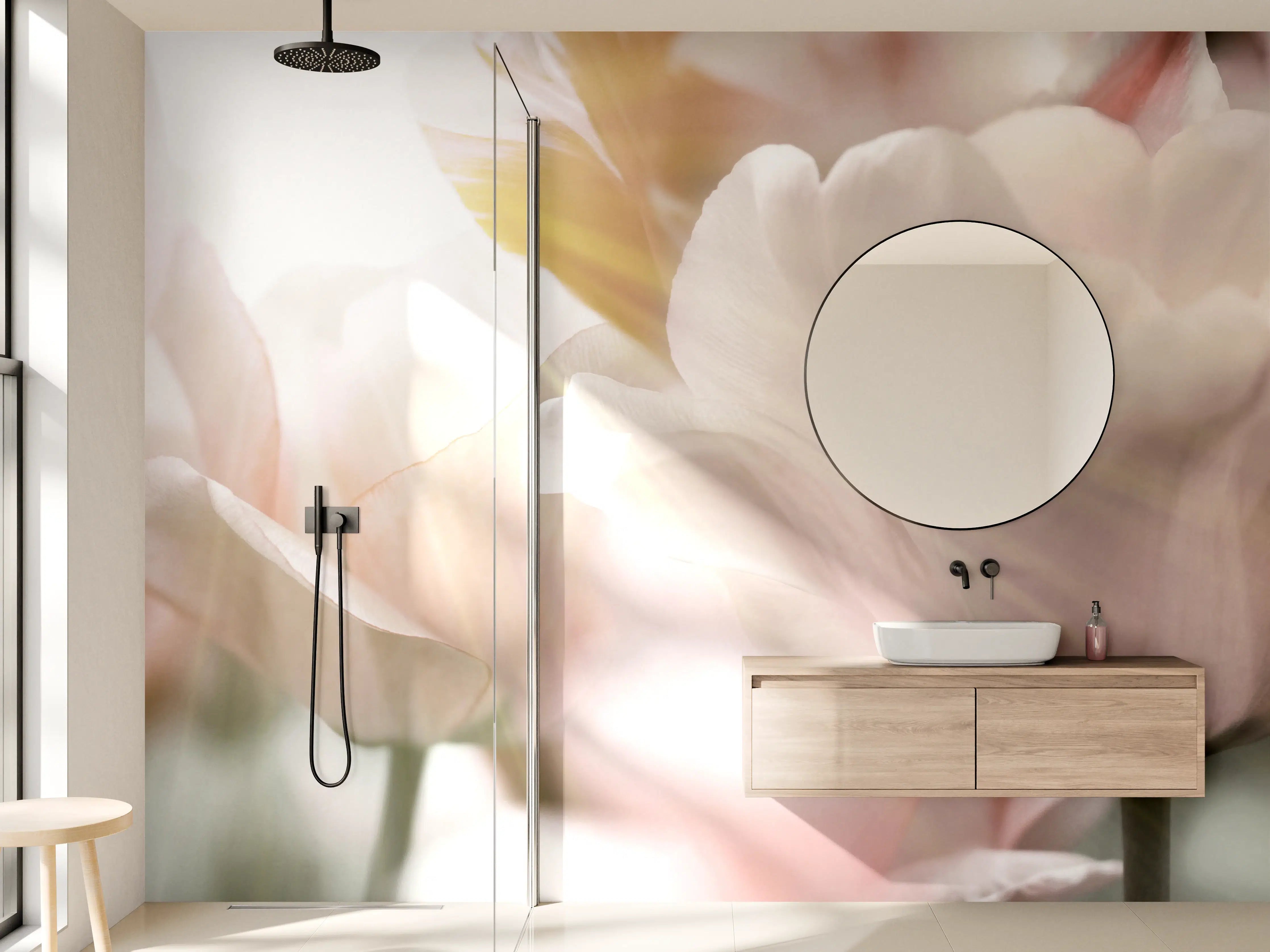 Wandverkleidung Bad - Tulpen in Sonnenstrahlen