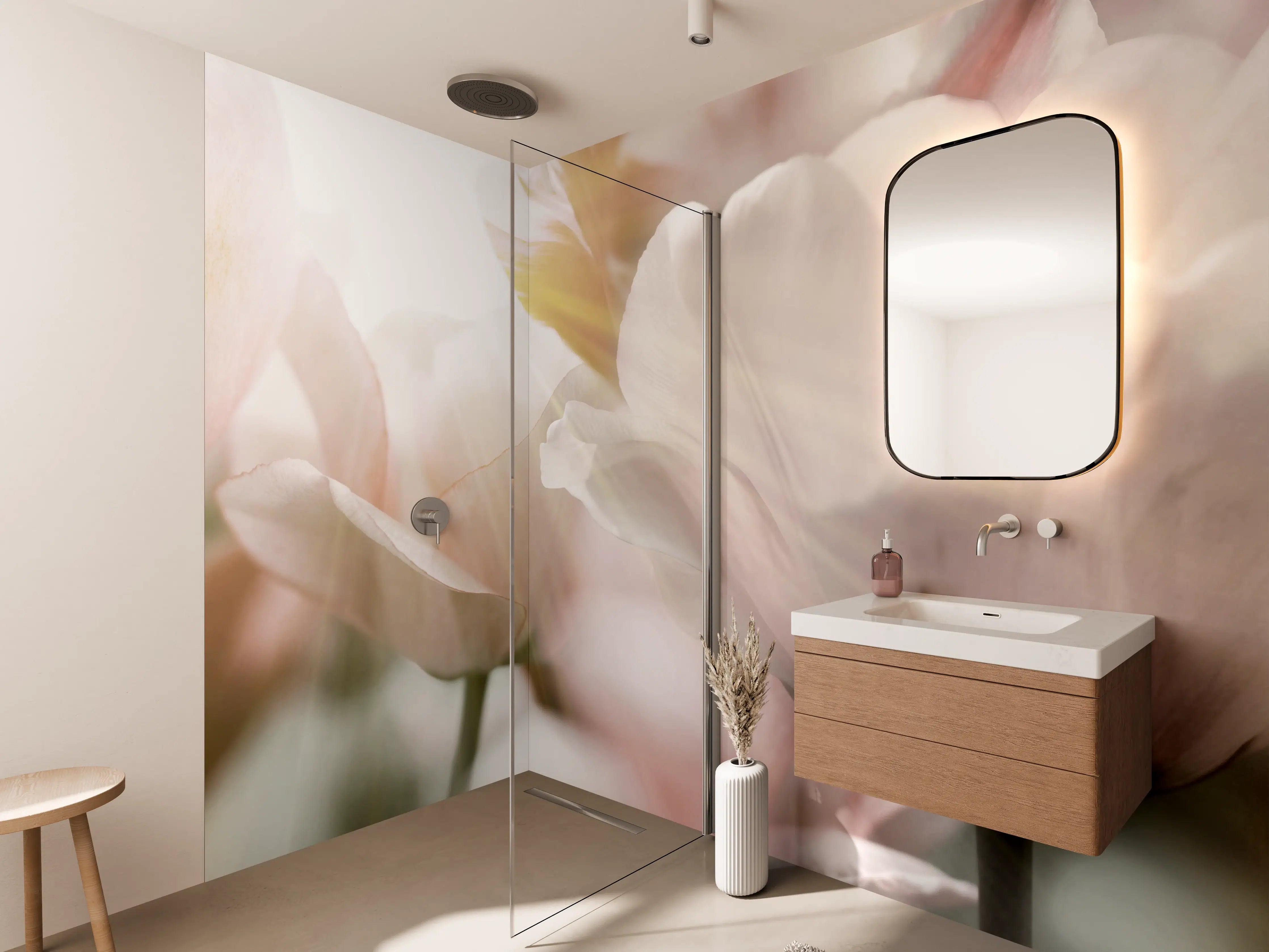 Wandverkleidung Bad - Tulpen in Sonnenstrahlen