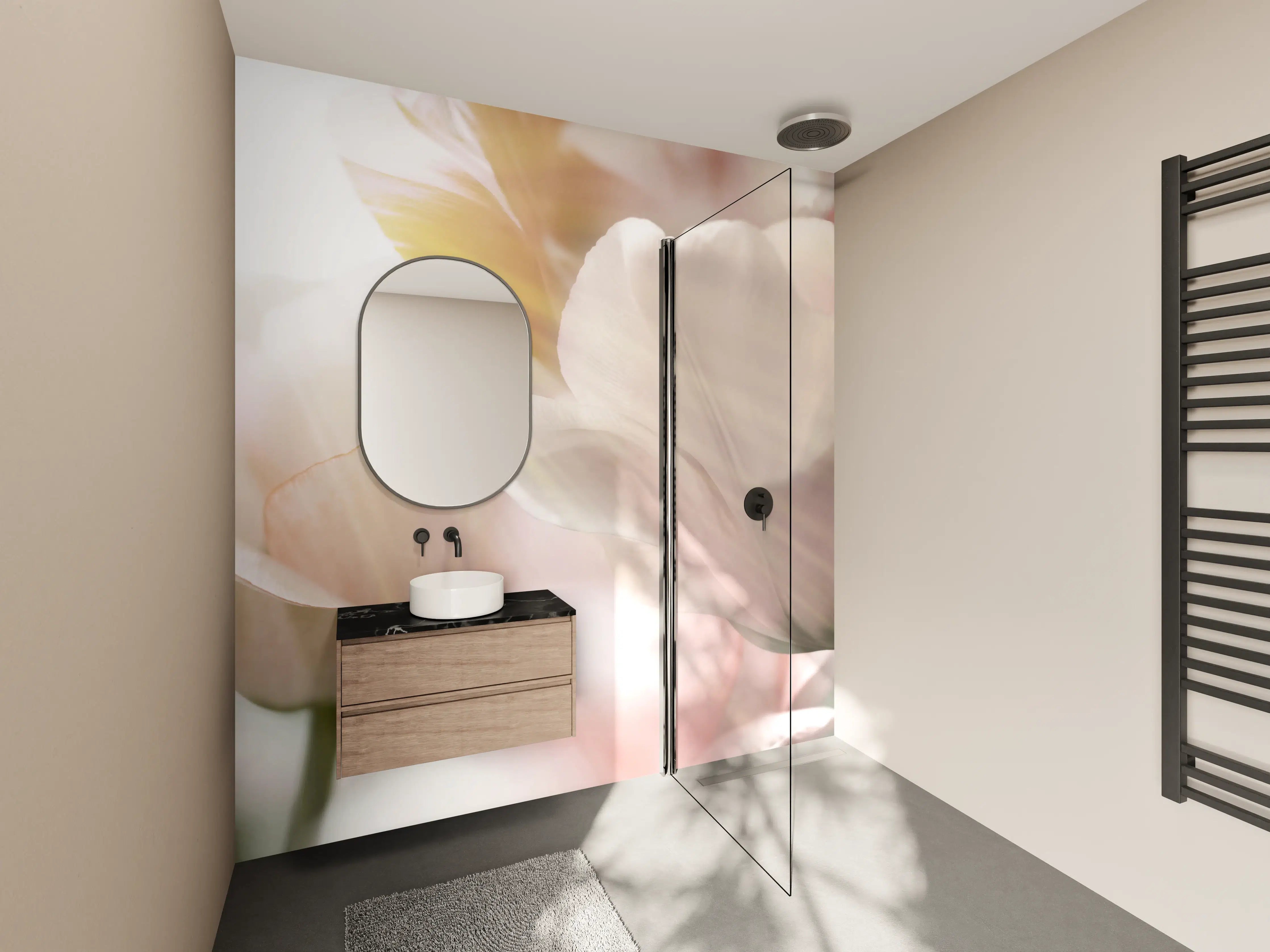 Wandverkleidung Bad - Tulpen in Sonnenstrahlen