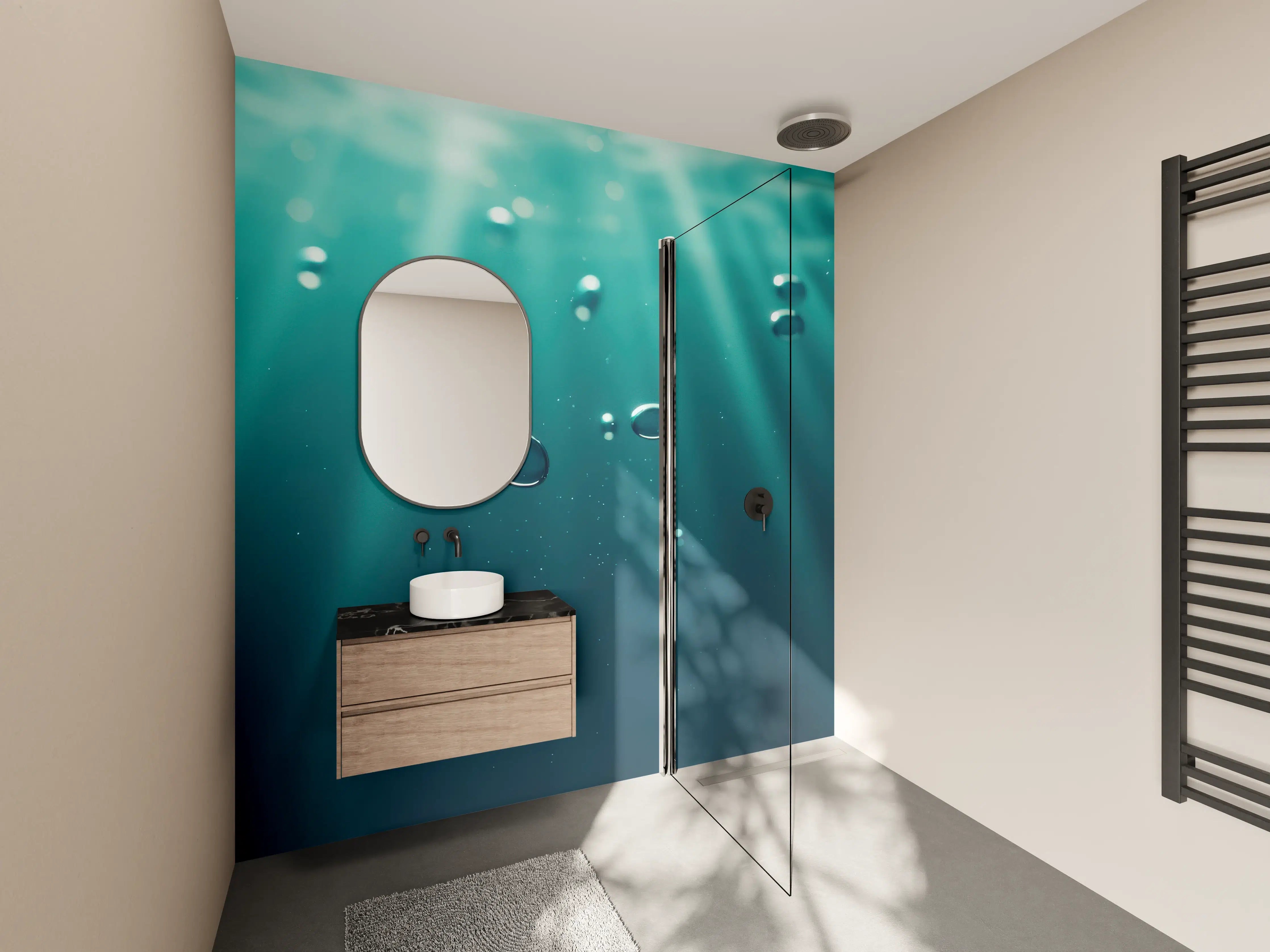 Wandverkleidung Bad - Unterwasserbläschen mit Sonnenlicht-Effekt