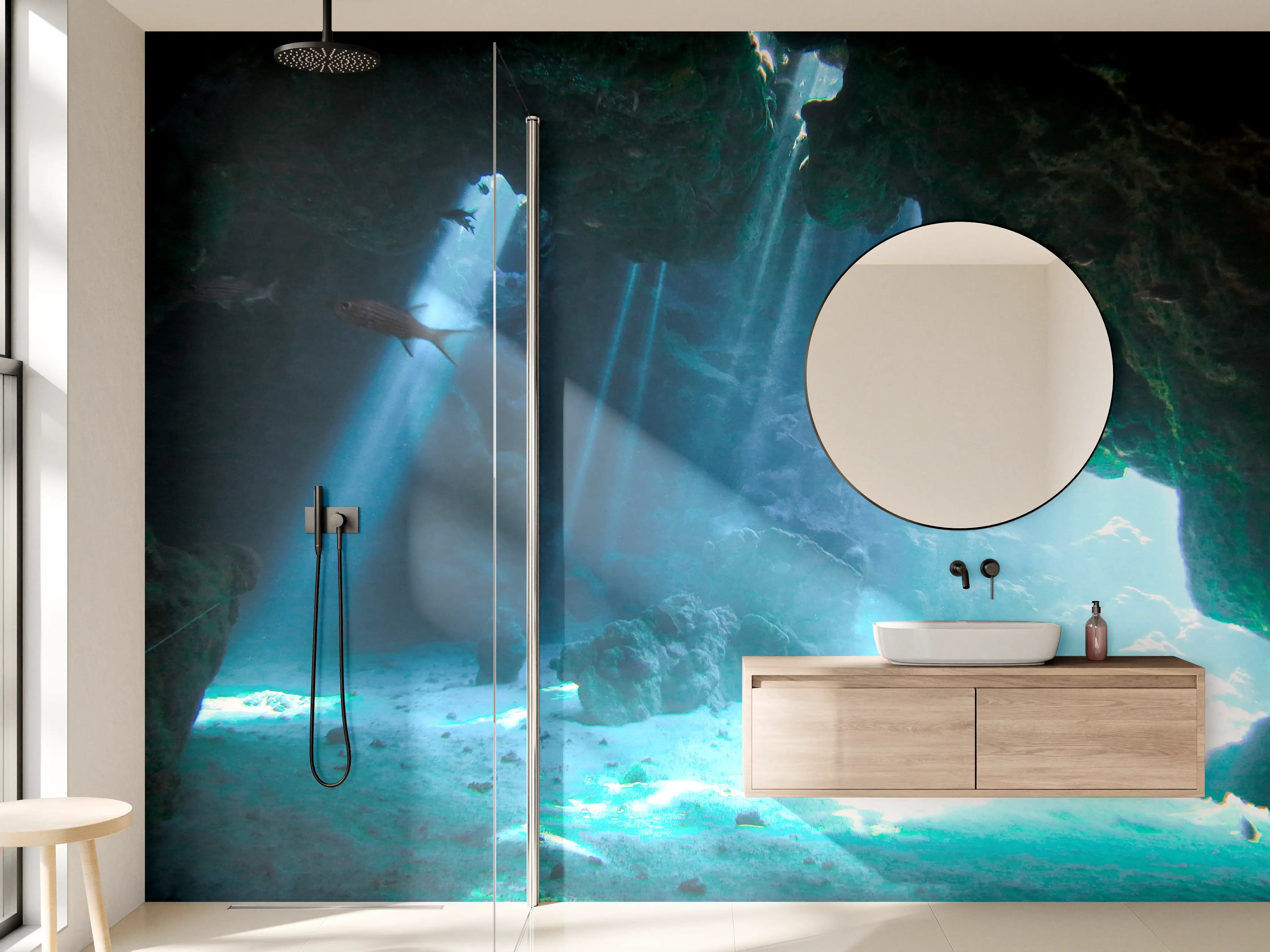 Wandverkleidung Bad - Unterwasserhöhle mit Sonnenstrahlen - Japan