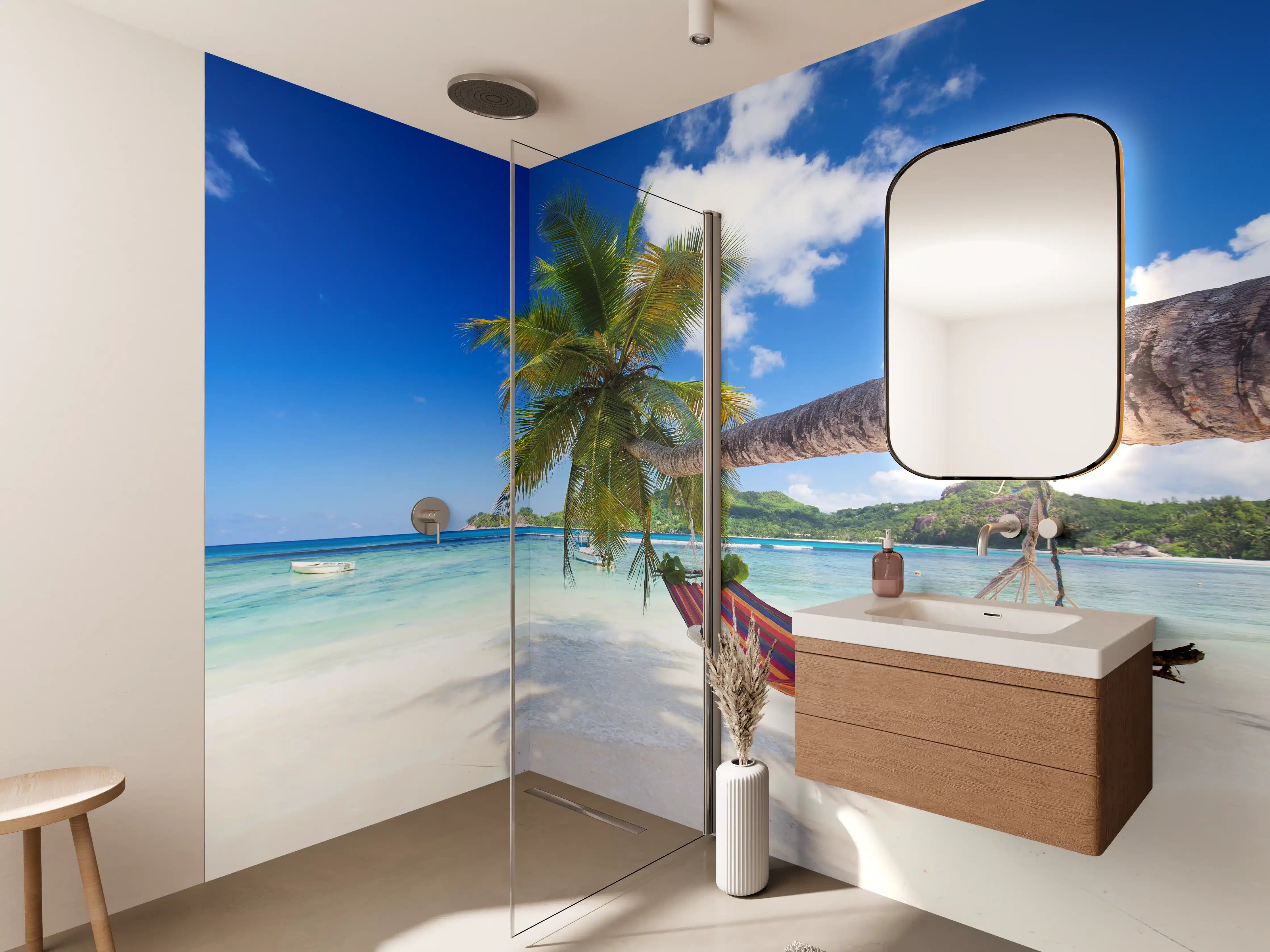 Wandverkleidung Bad - Urlaub am Strand in Seychellen