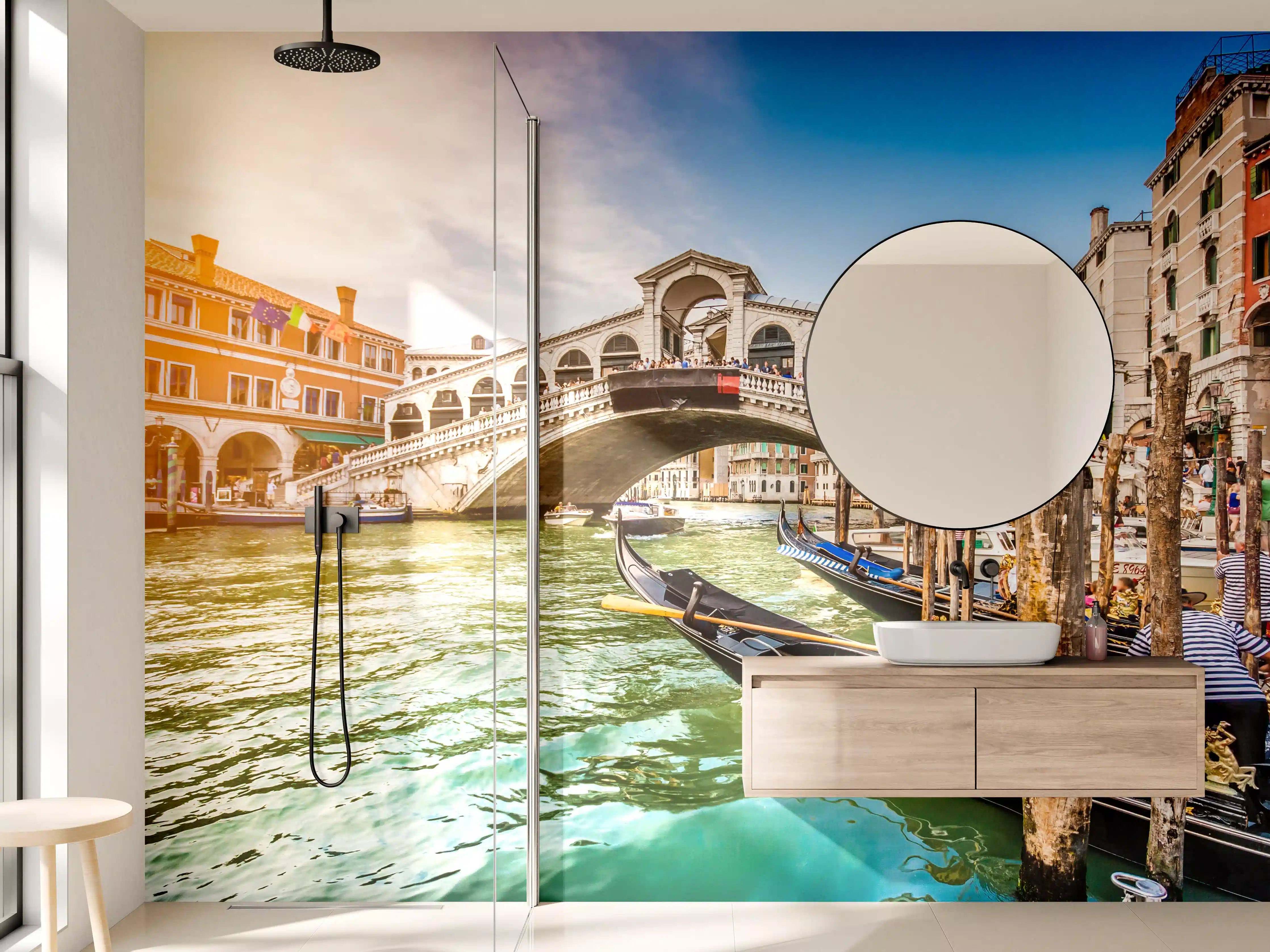 Wandverkleidung Bad - Venedig Brücke und Gondeln bei Sonnenuntergang