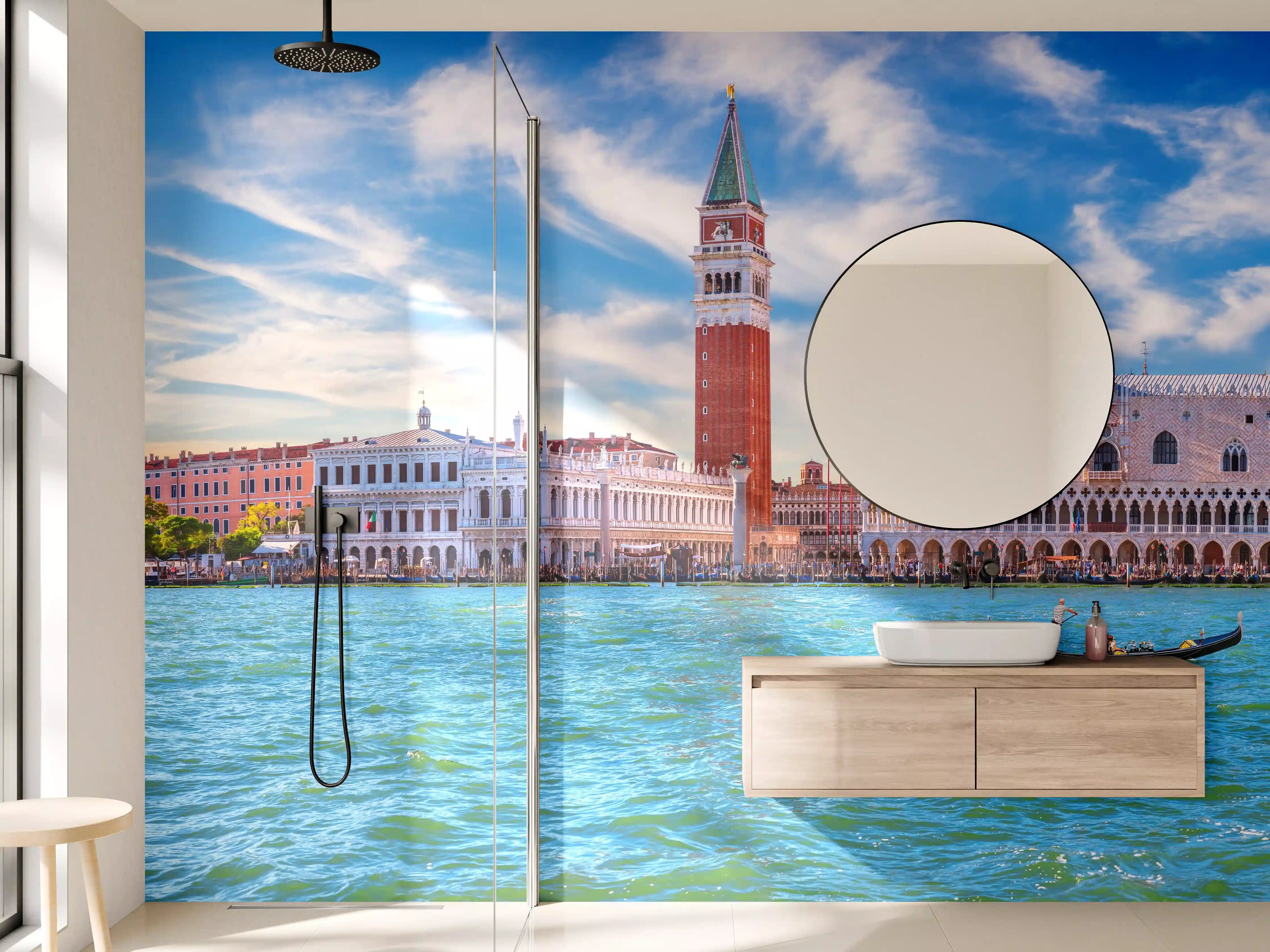 Wandverkleidung Bad - Venedig Skyline Blau-Türkis