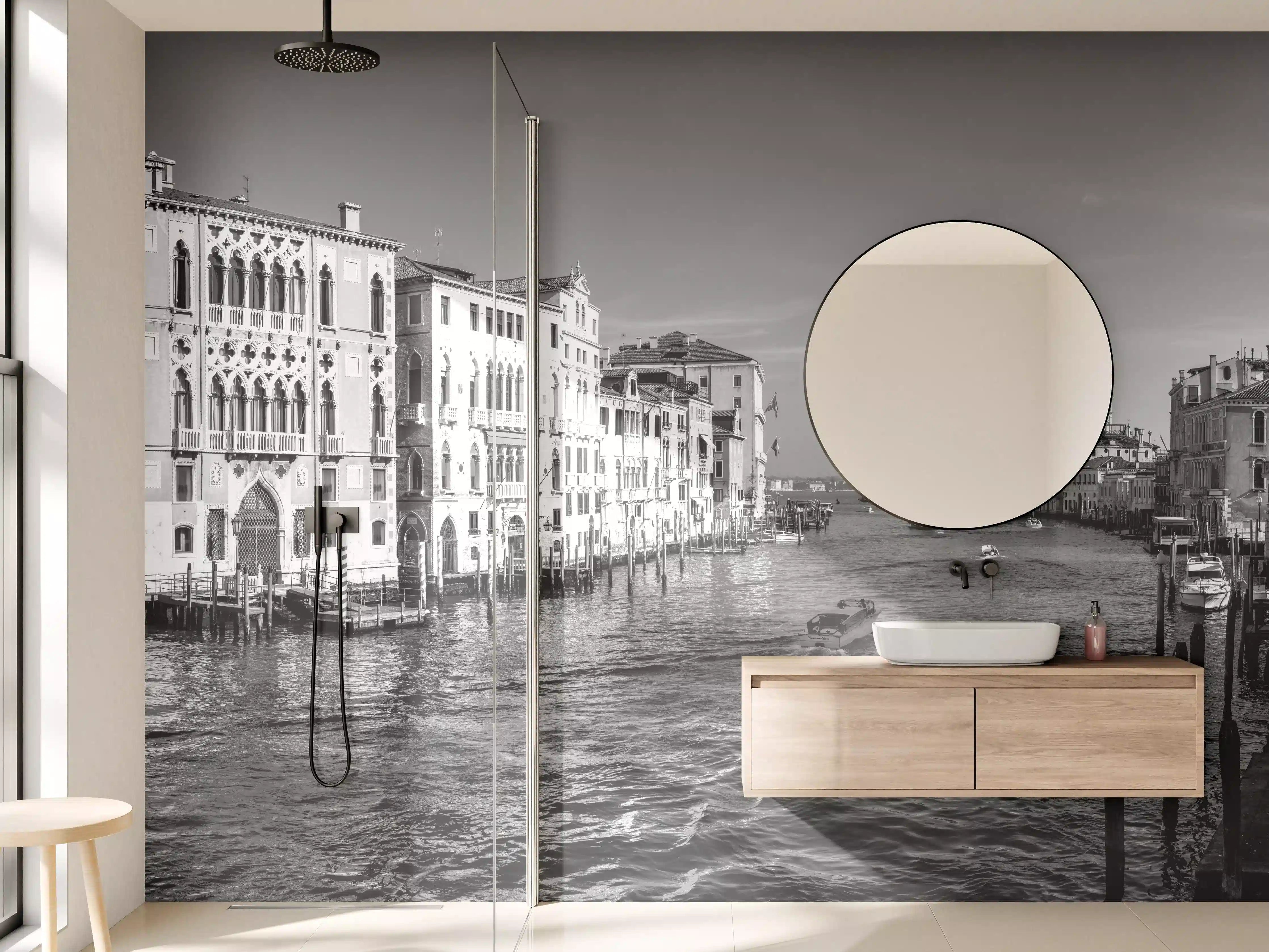 Wandverkleidung Bad - Venedig in Schwarz und Weiß