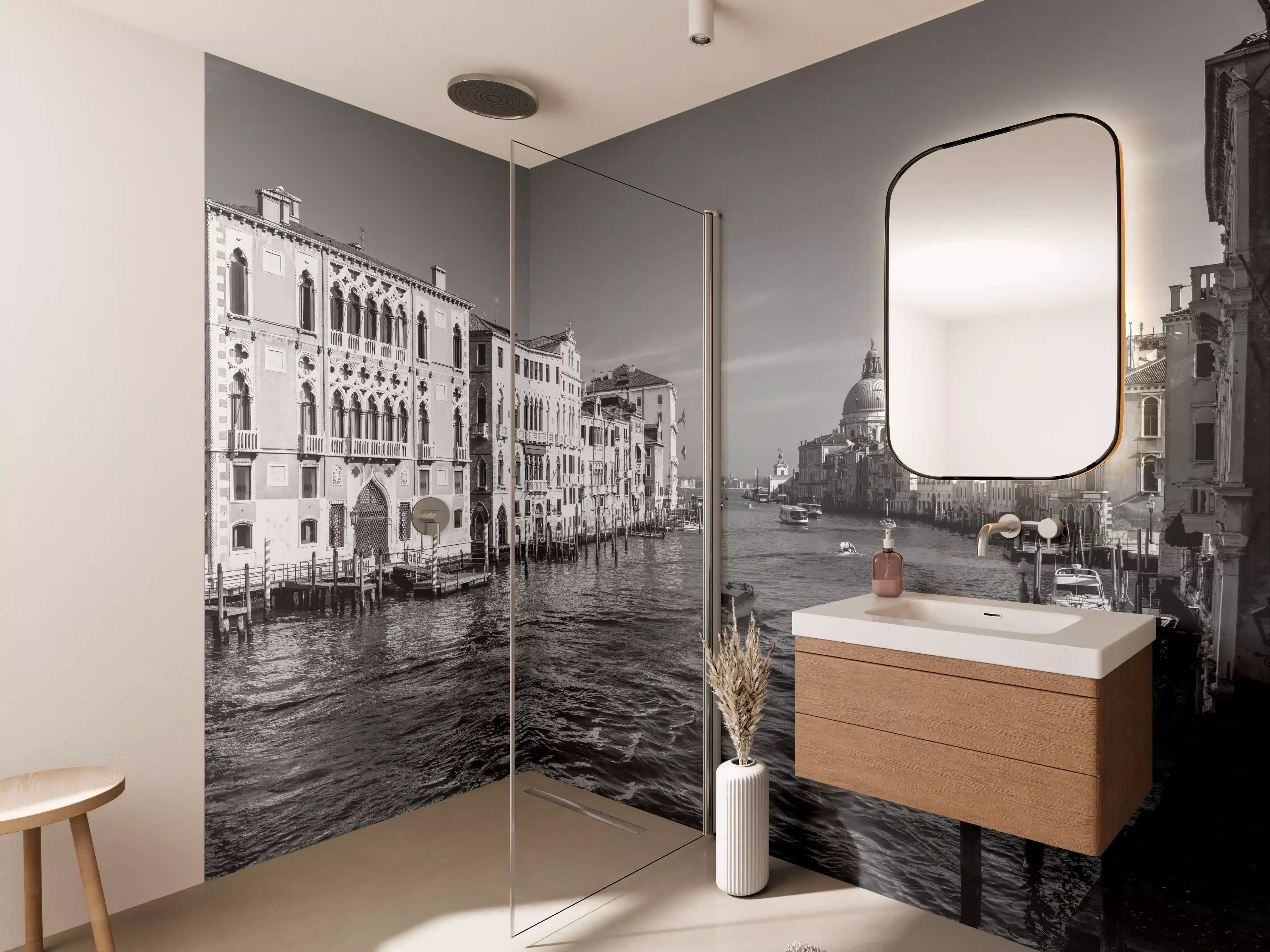 Wandverkleidung Bad - Venedig in Schwarz und Weiß