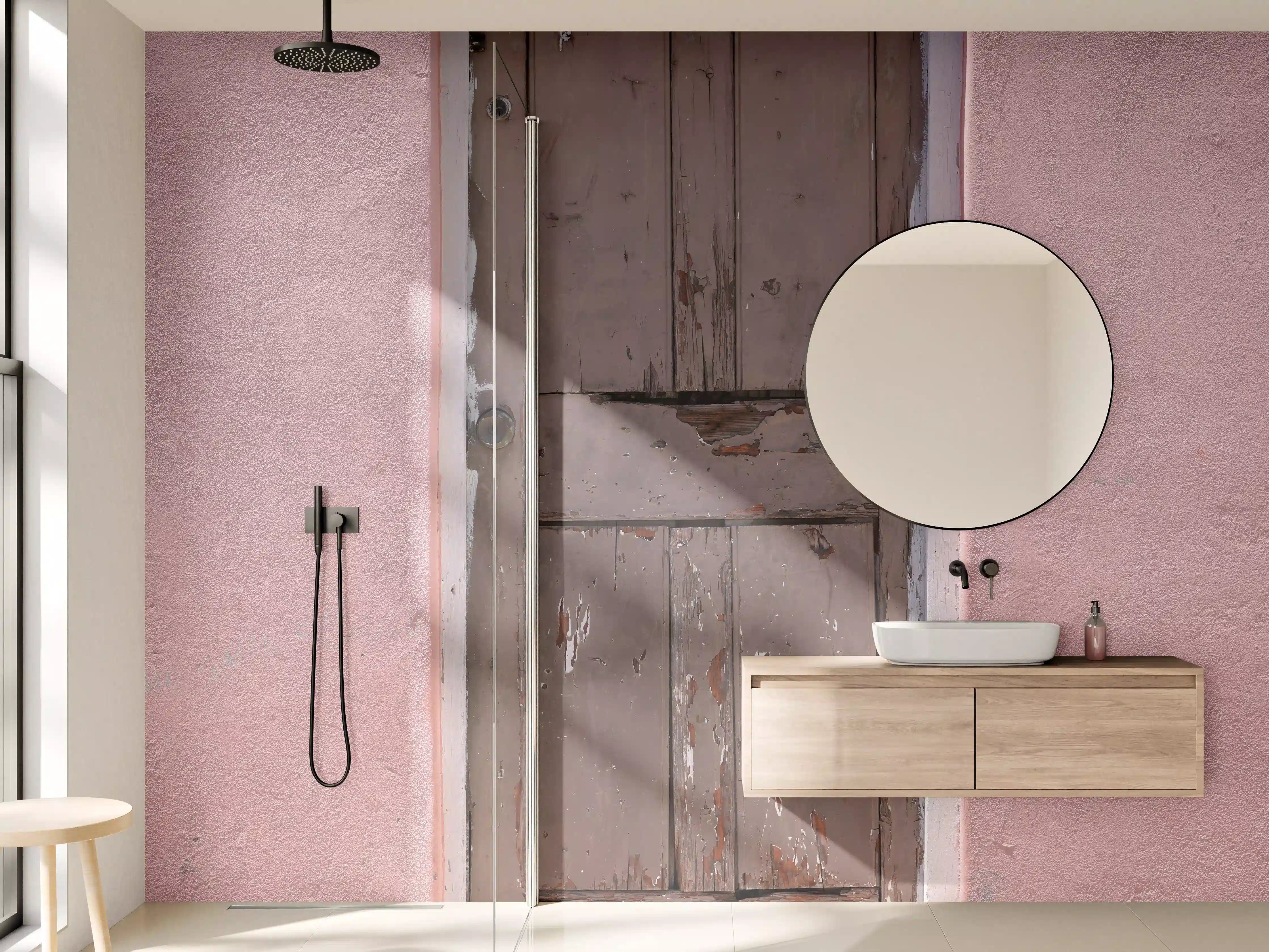 Wandverkleidung Bad - Verwitterte Holztür Rosa Wand