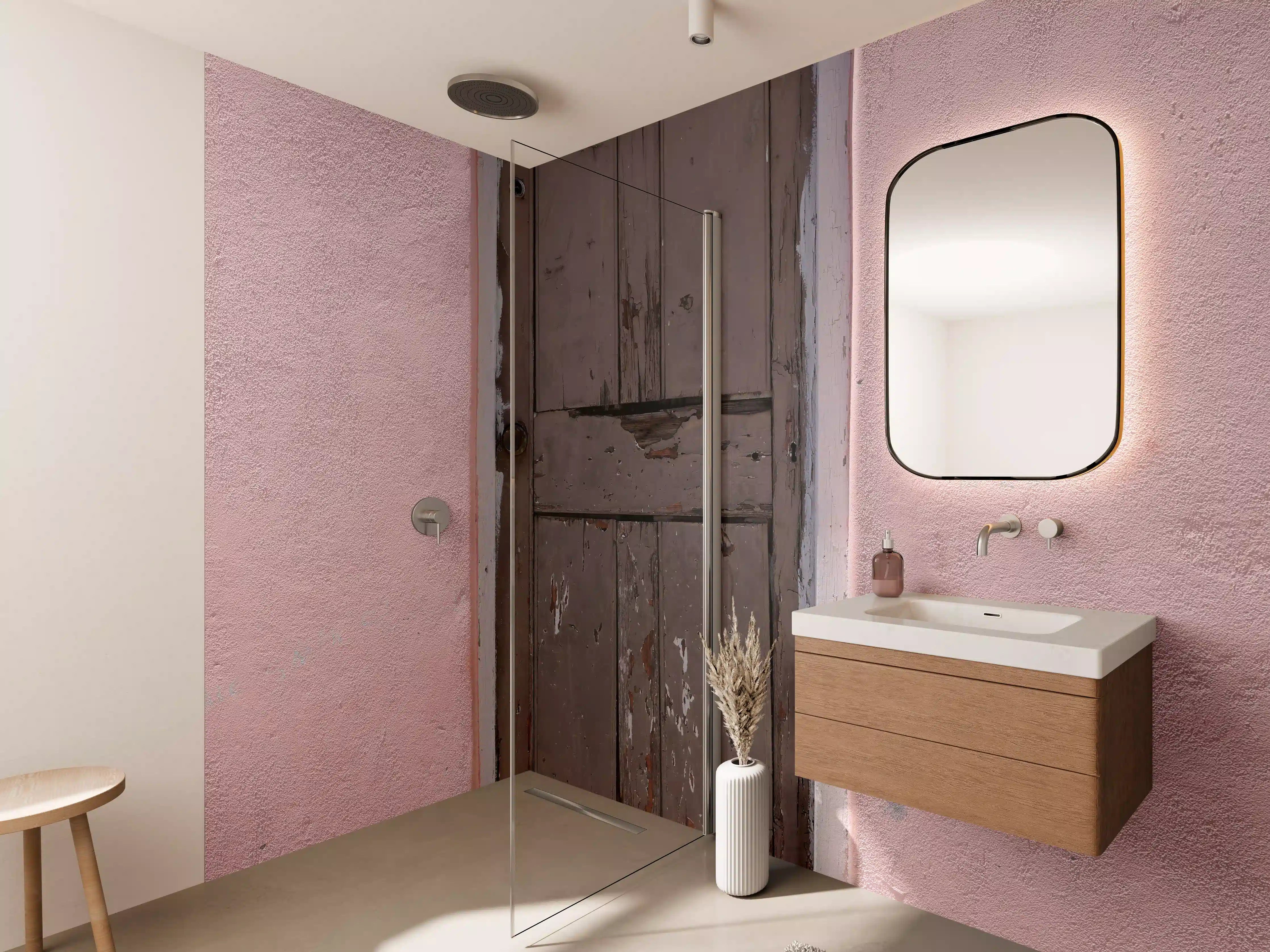 Wandverkleidung Bad - Verwitterte Holztür Rosa Wand