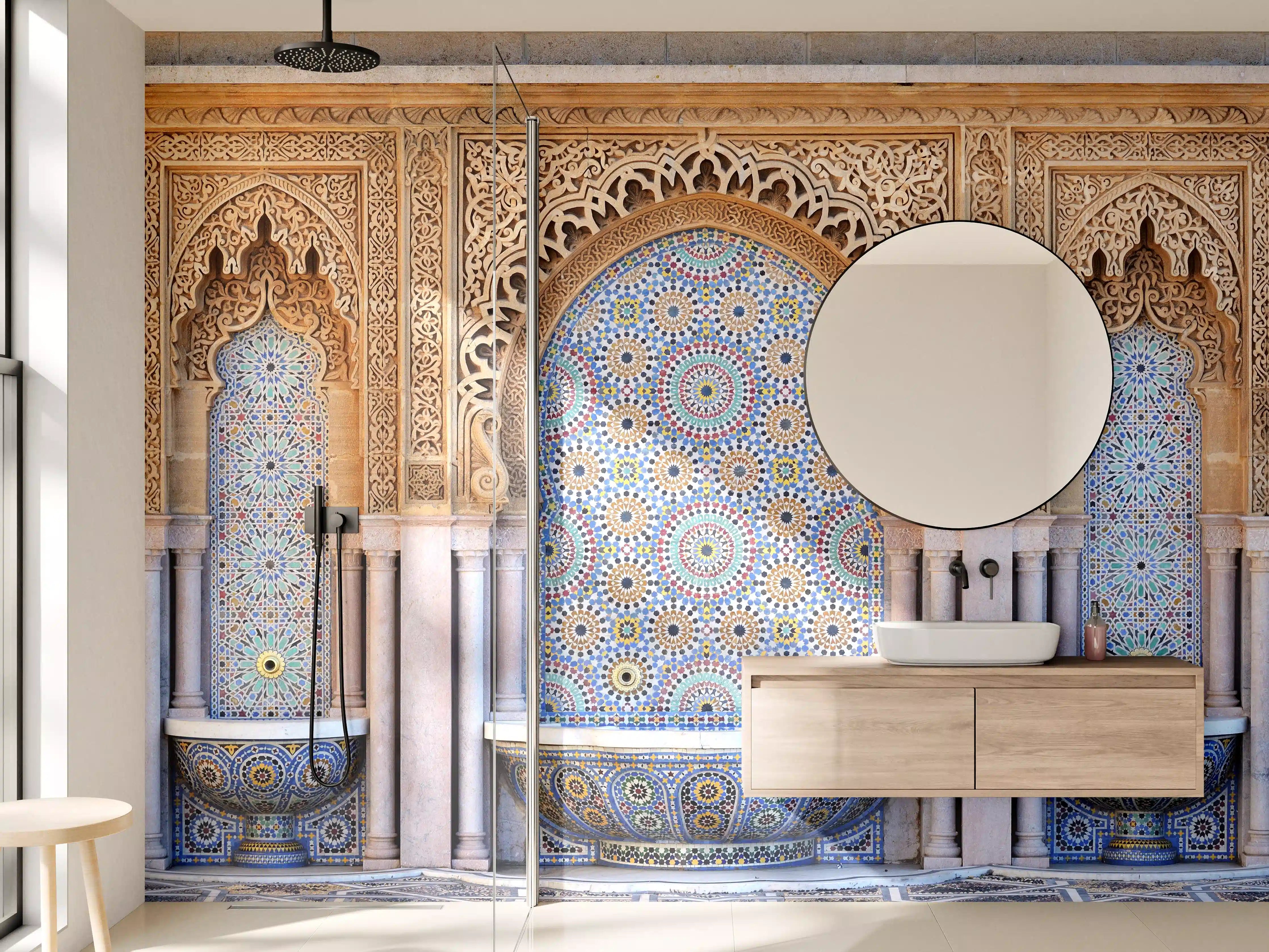 Wandverkleidung Bad - Verzierter Brunnen mit Mosaikfliesen in Rabat