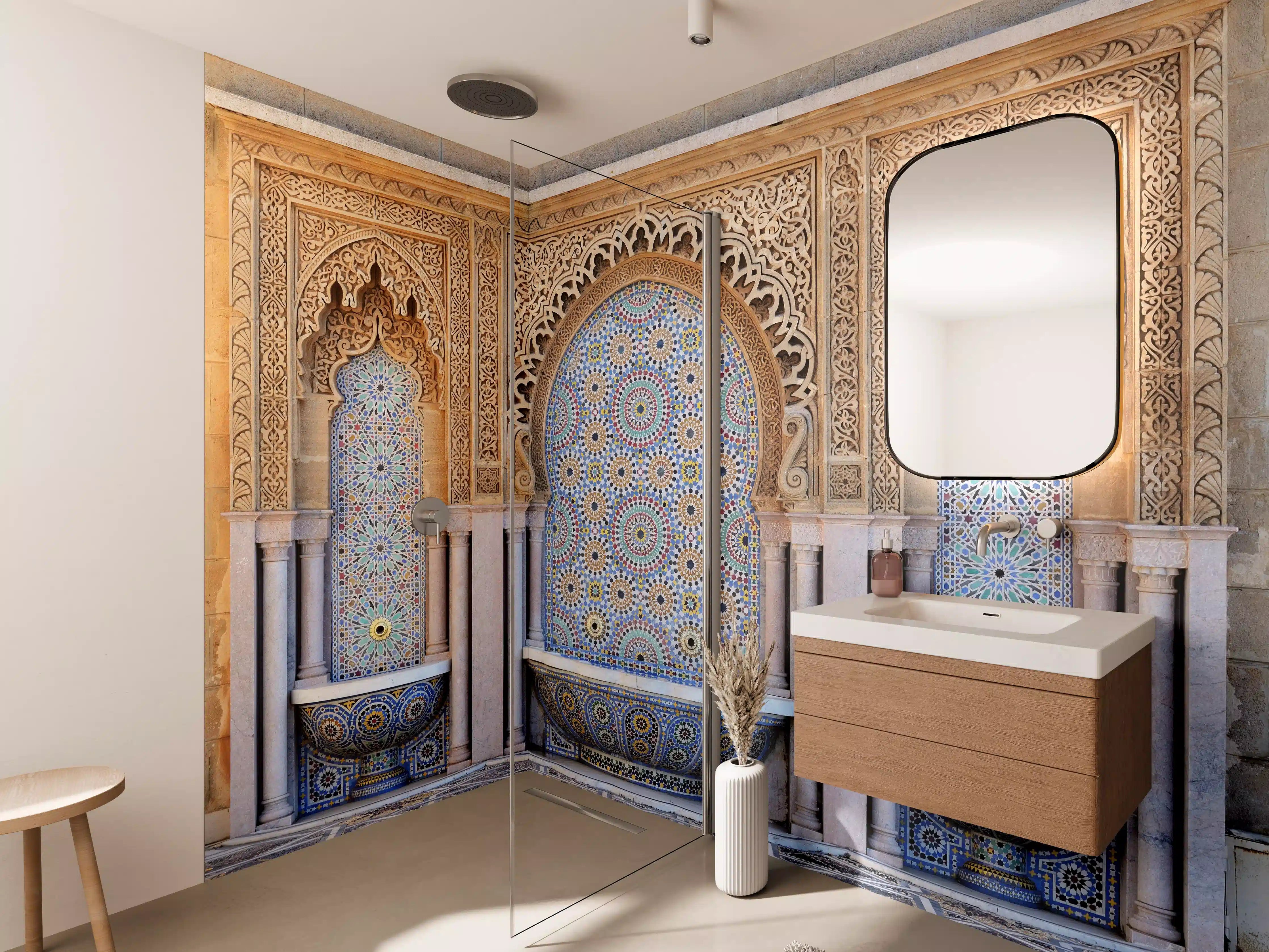 Wandverkleidung Bad - Verzierter Brunnen mit Mosaikfliesen in Rabat