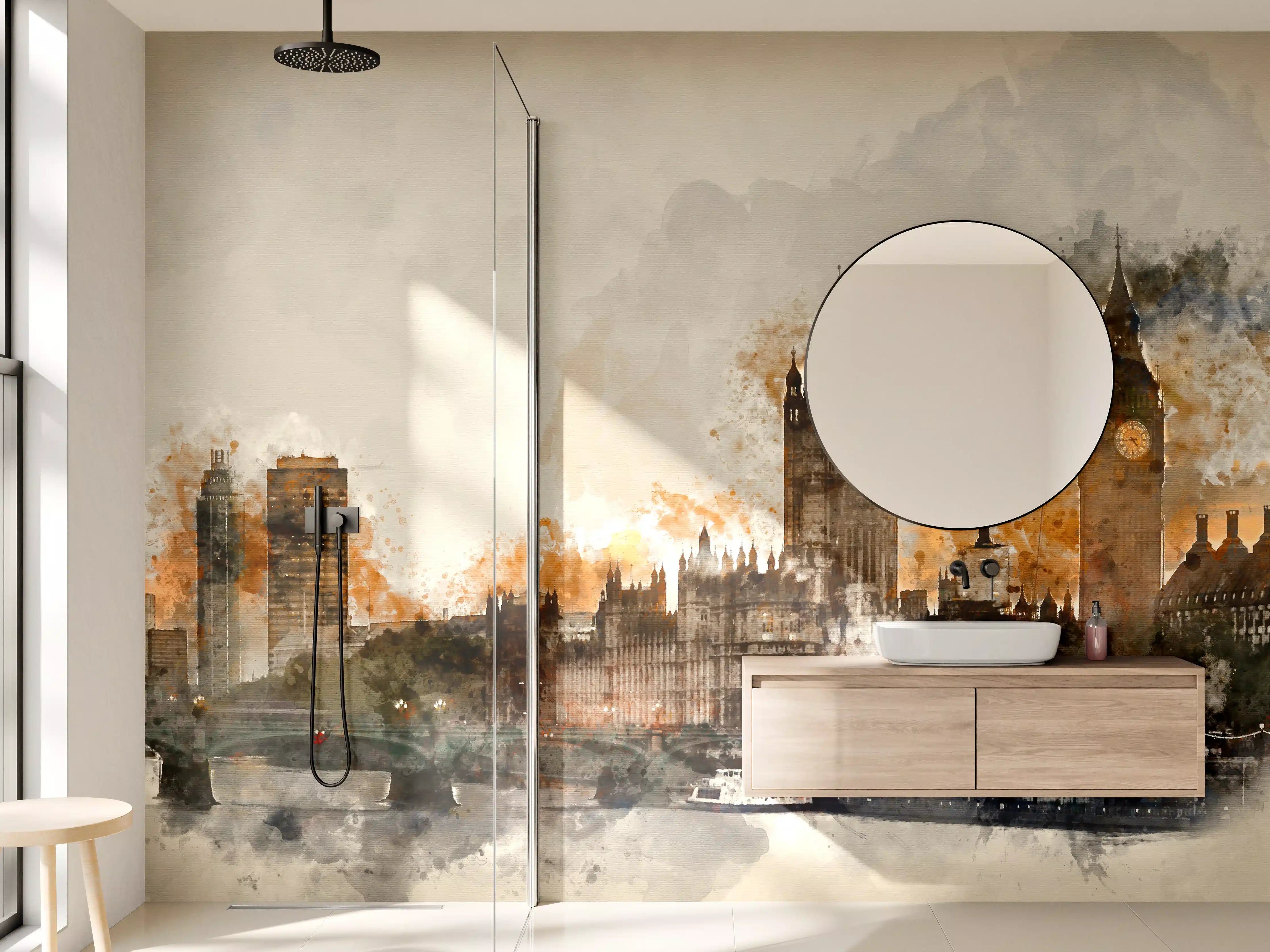 Wandverkleidung Bad - Vintage Aquarell von London