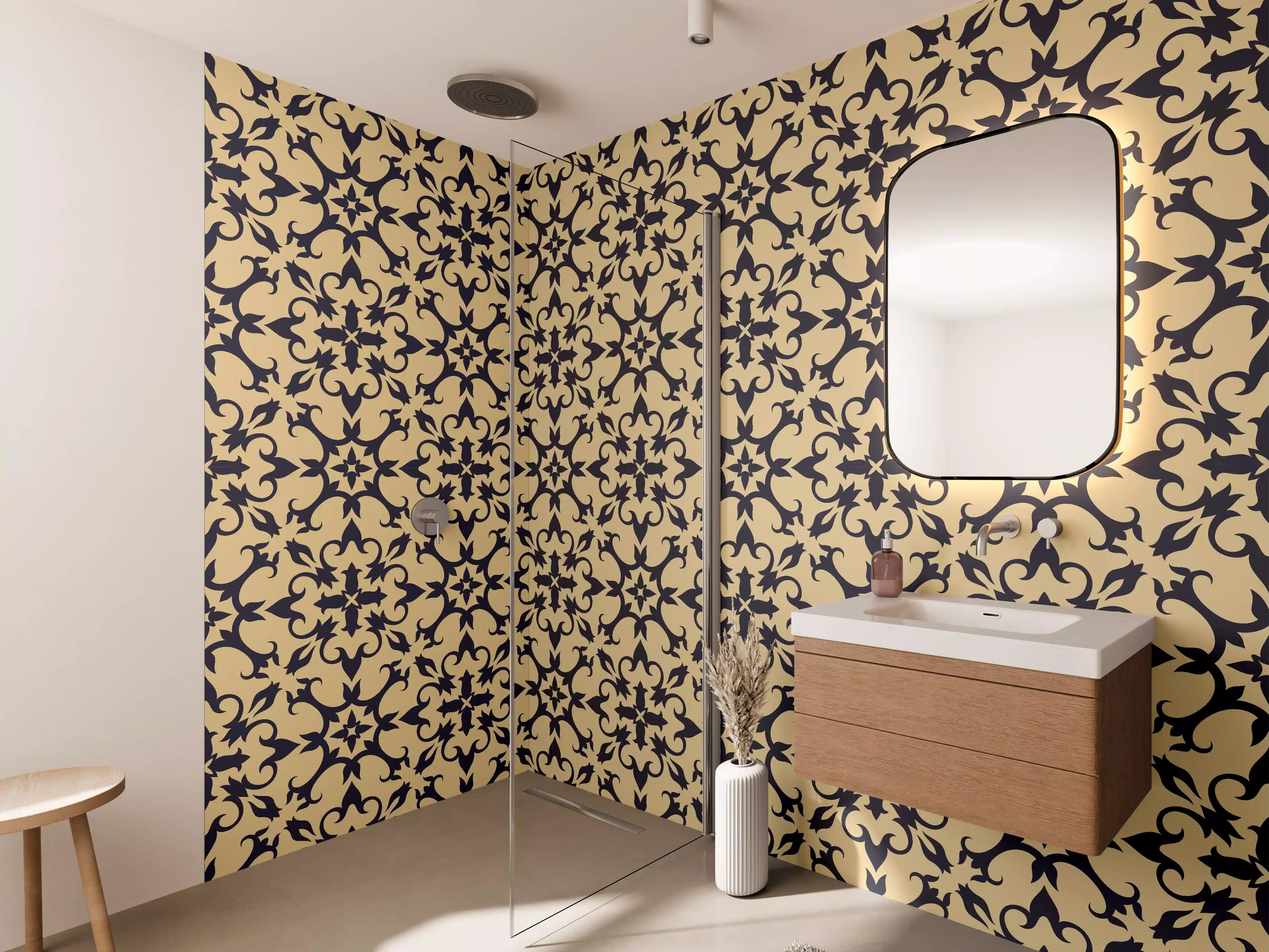 Wandverkleidung Bad - Vintage Barock Muster Beige