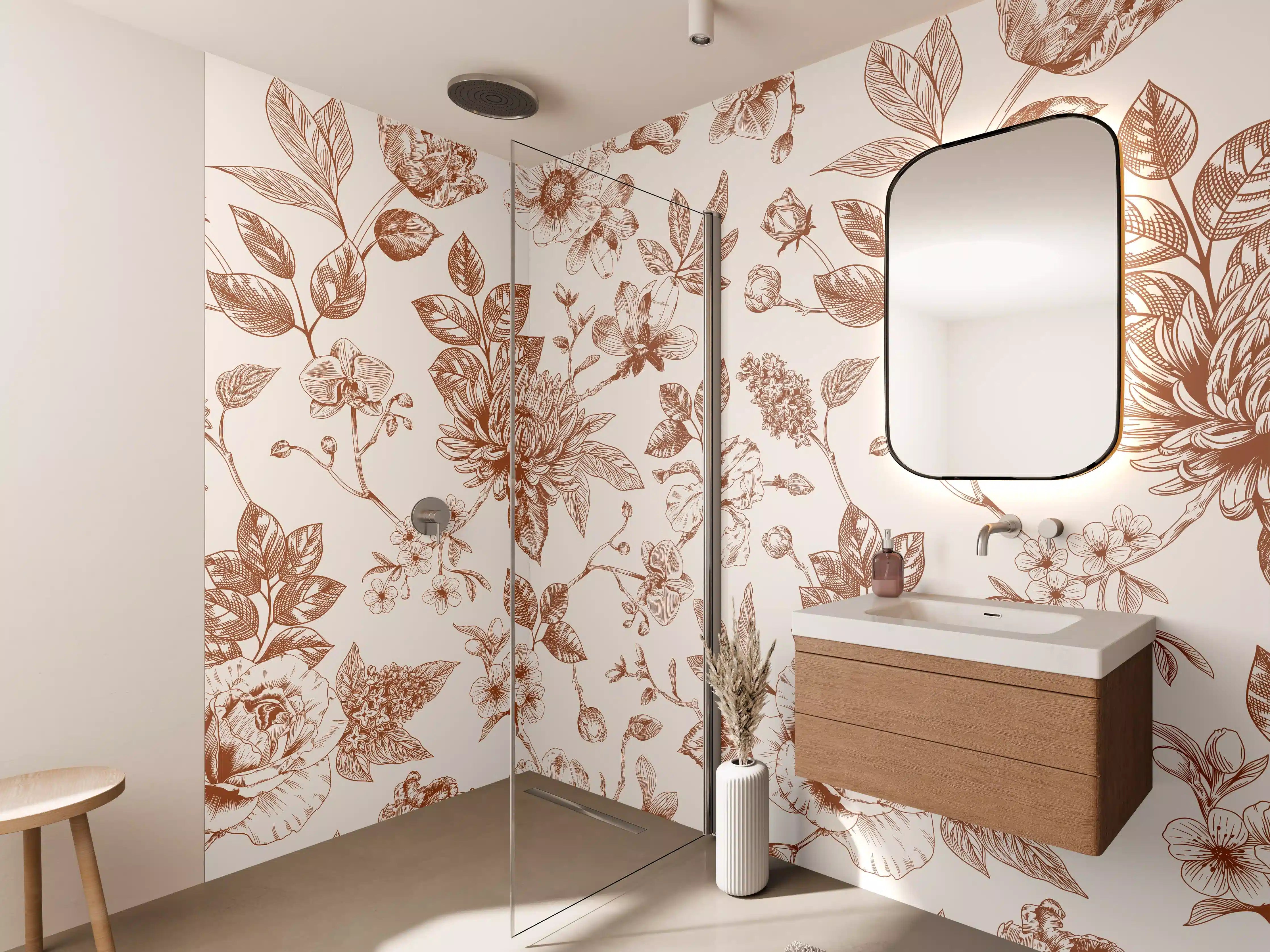 Wandverkleidung Bad - Vintage Bloom Amber Blumenmuster
