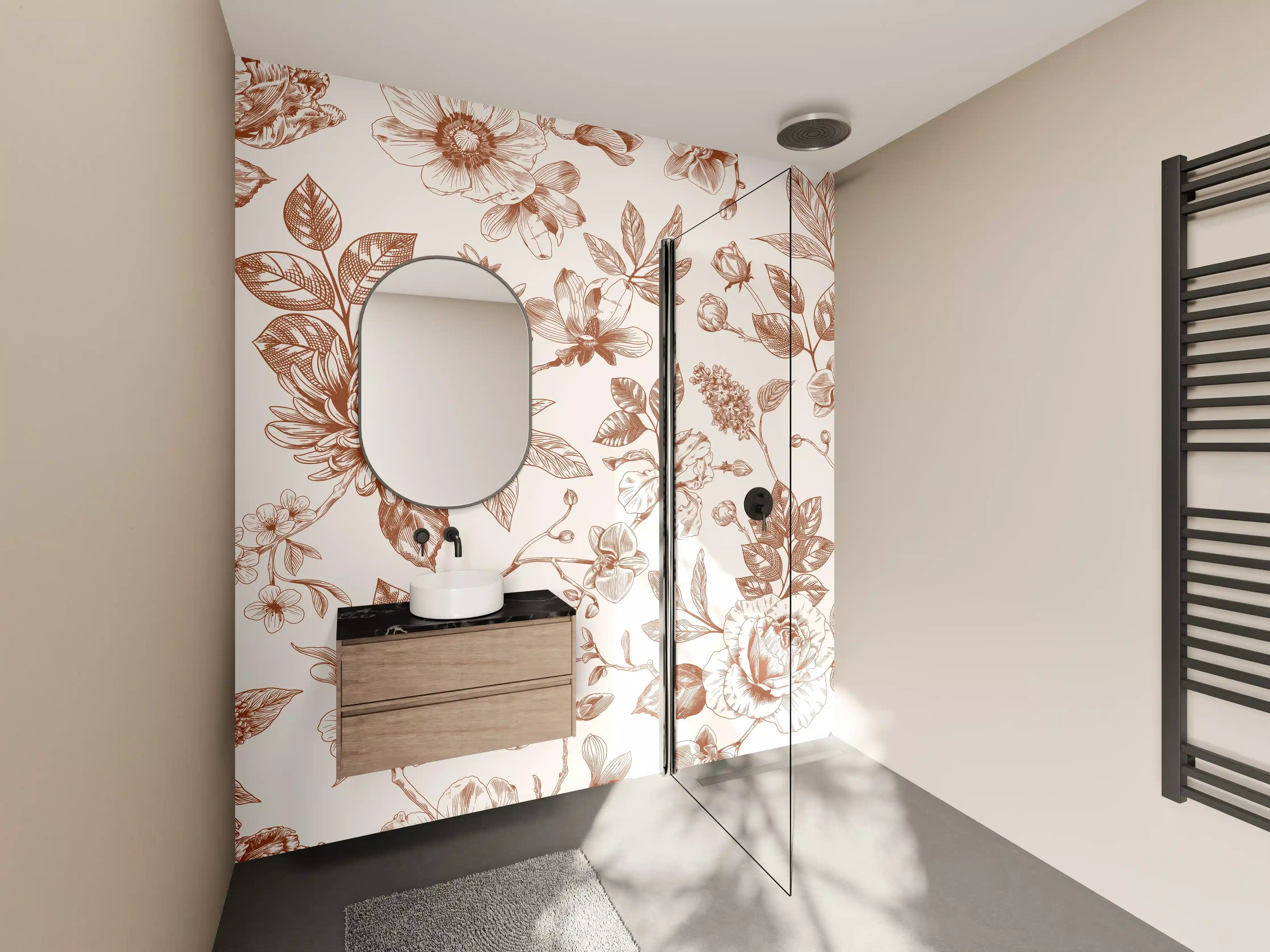 Wandverkleidung Bad - Vintage Bloom Amber Blumenmuster