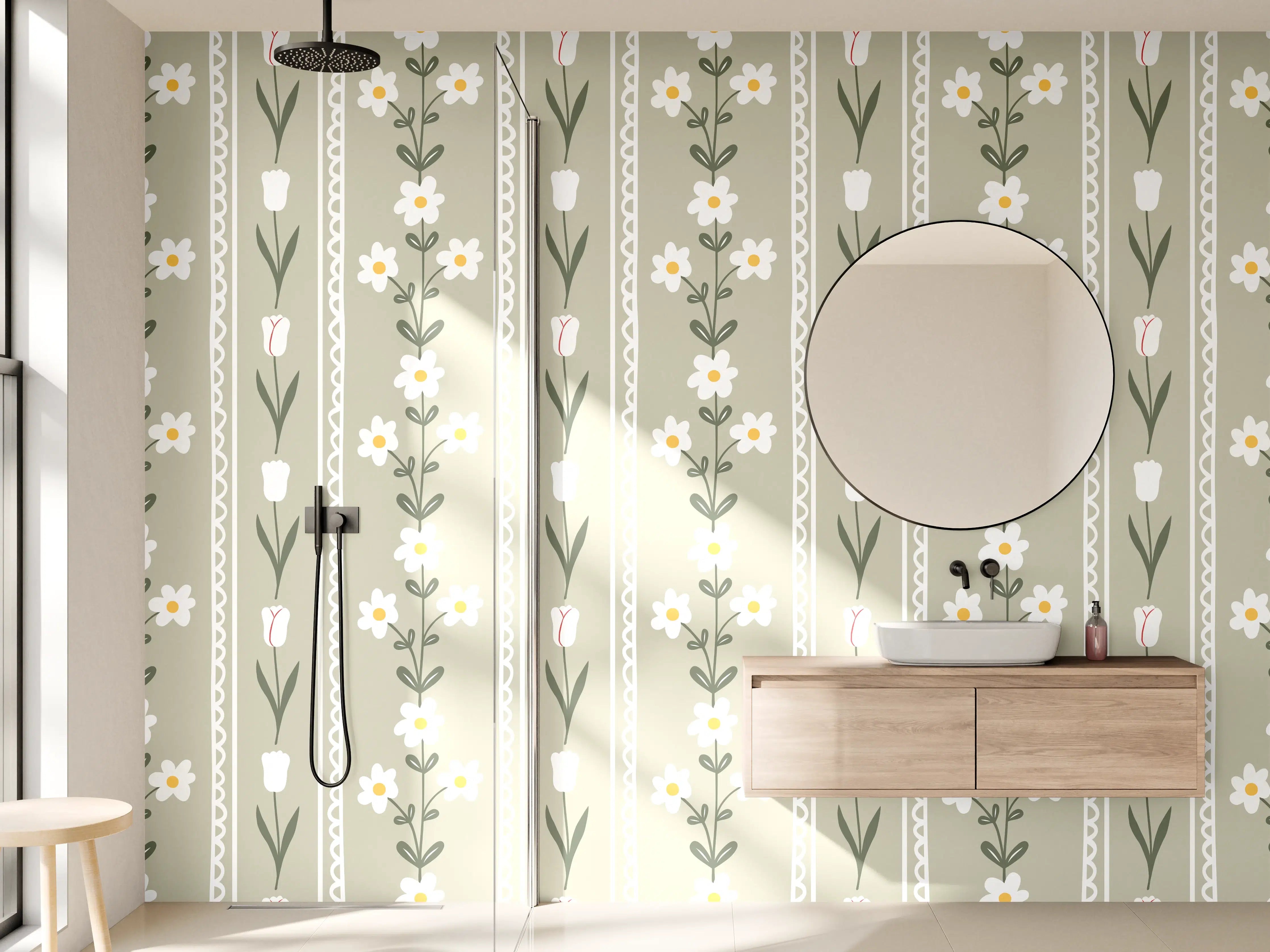 Wandverkleidung Bad - Vintage Bloom Beige Blumen Tapete