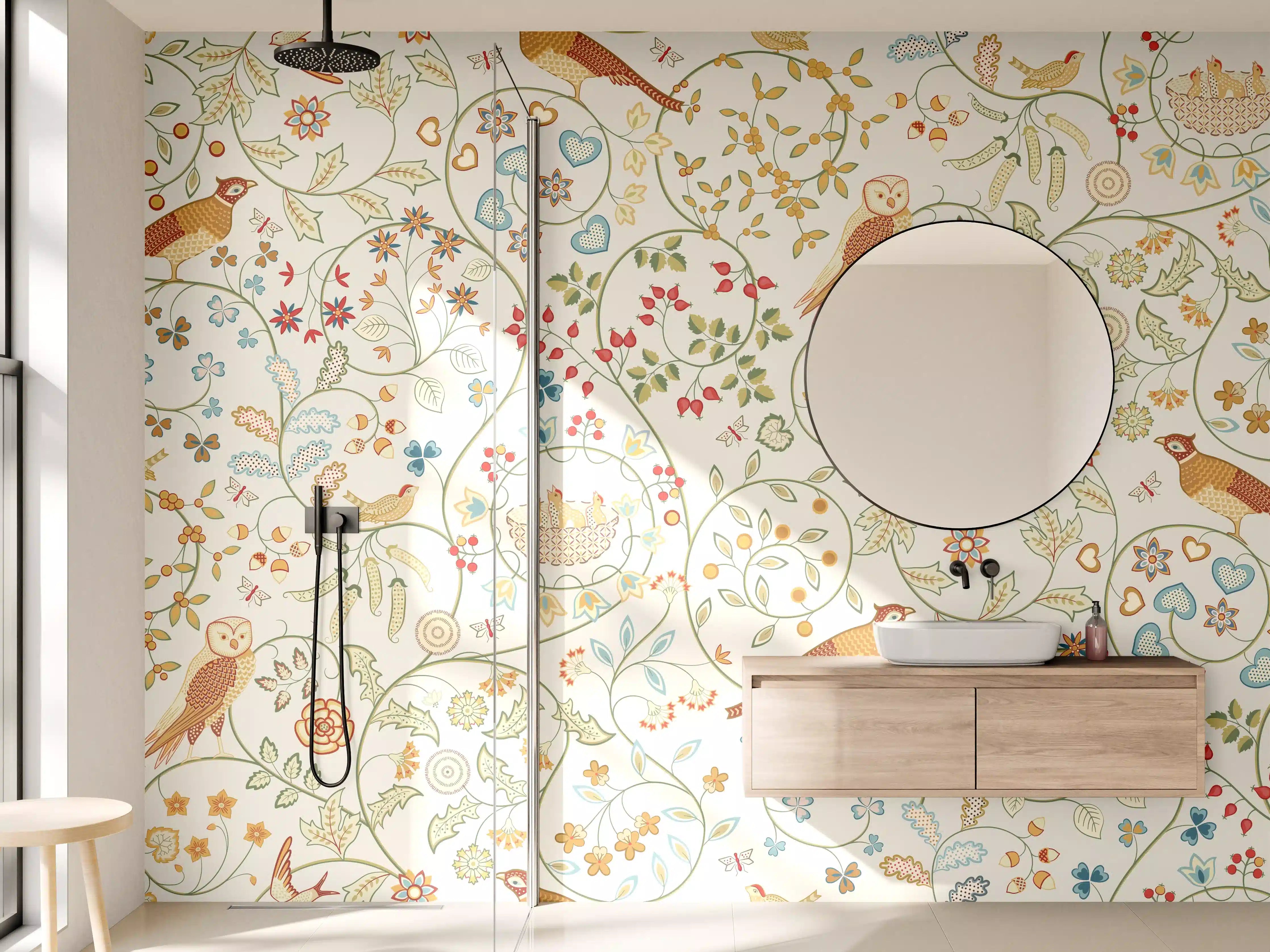 Wandverkleidung Bad - Vintage Bloom Blumenmuster Beige
