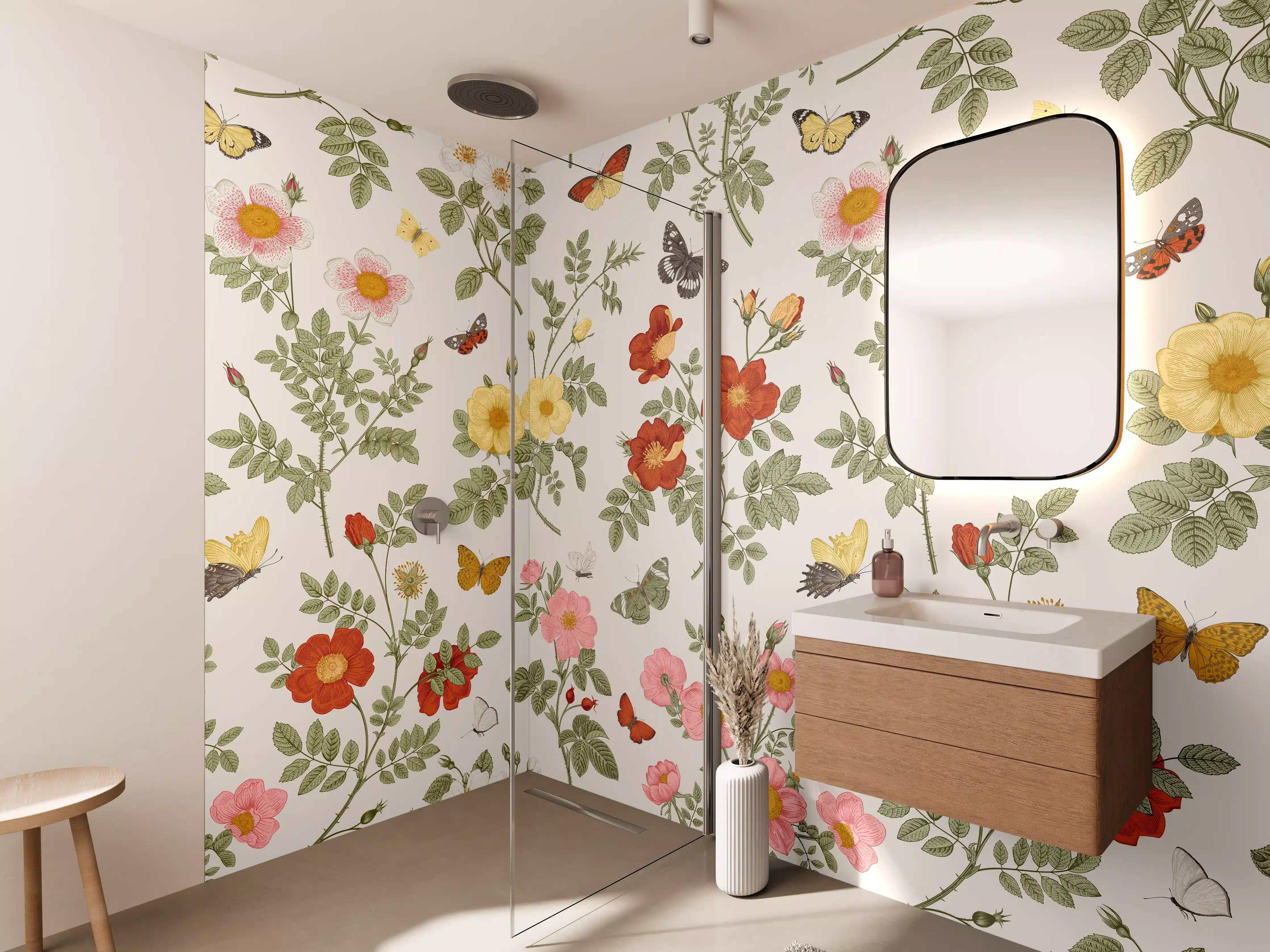 Wandverkleidung Bad - Vintage Bloom Blumenmuster Rosa-Beige