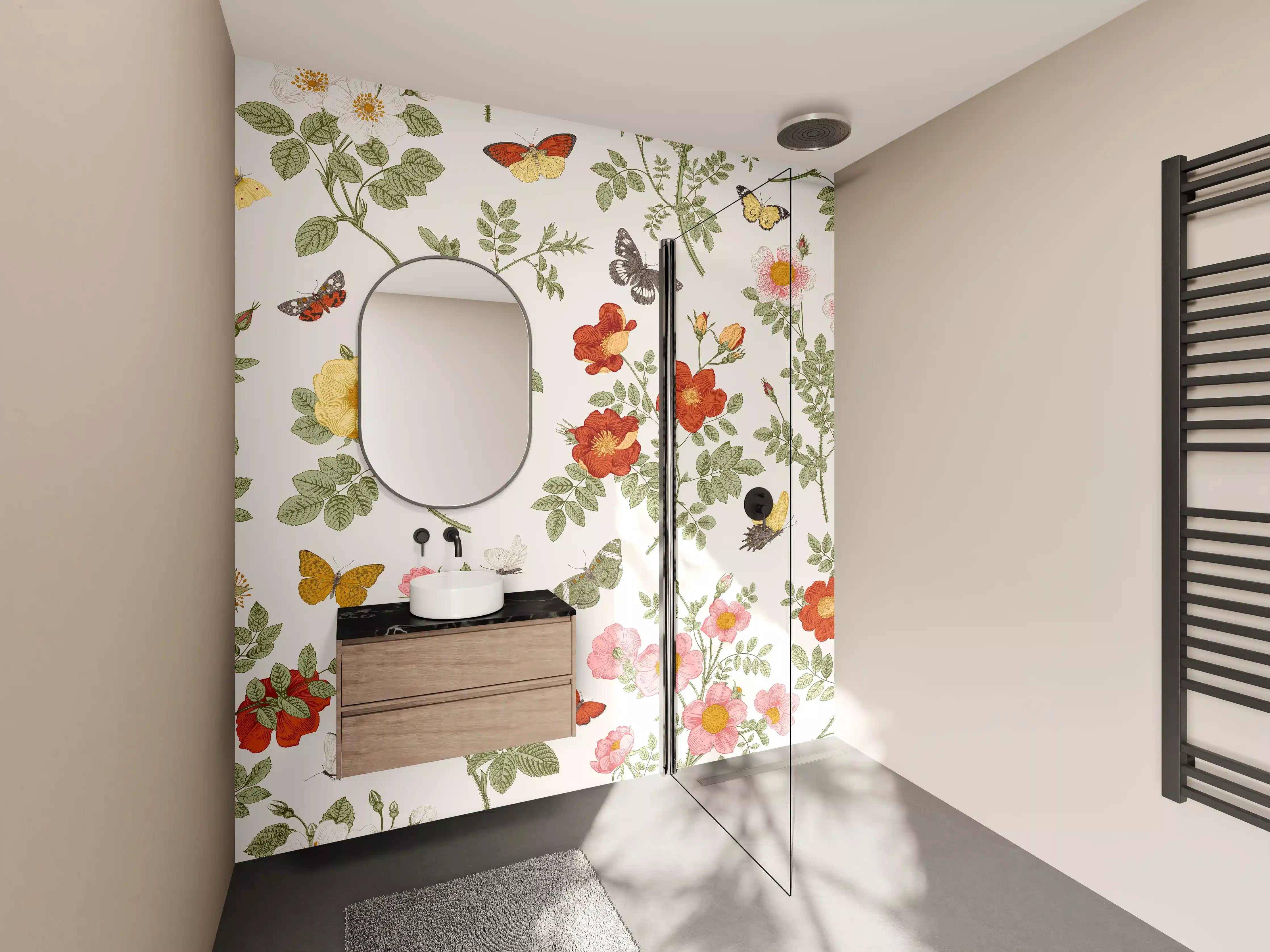 Wandverkleidung Bad - Vintage Bloom Blumenmuster Rosa-Beige