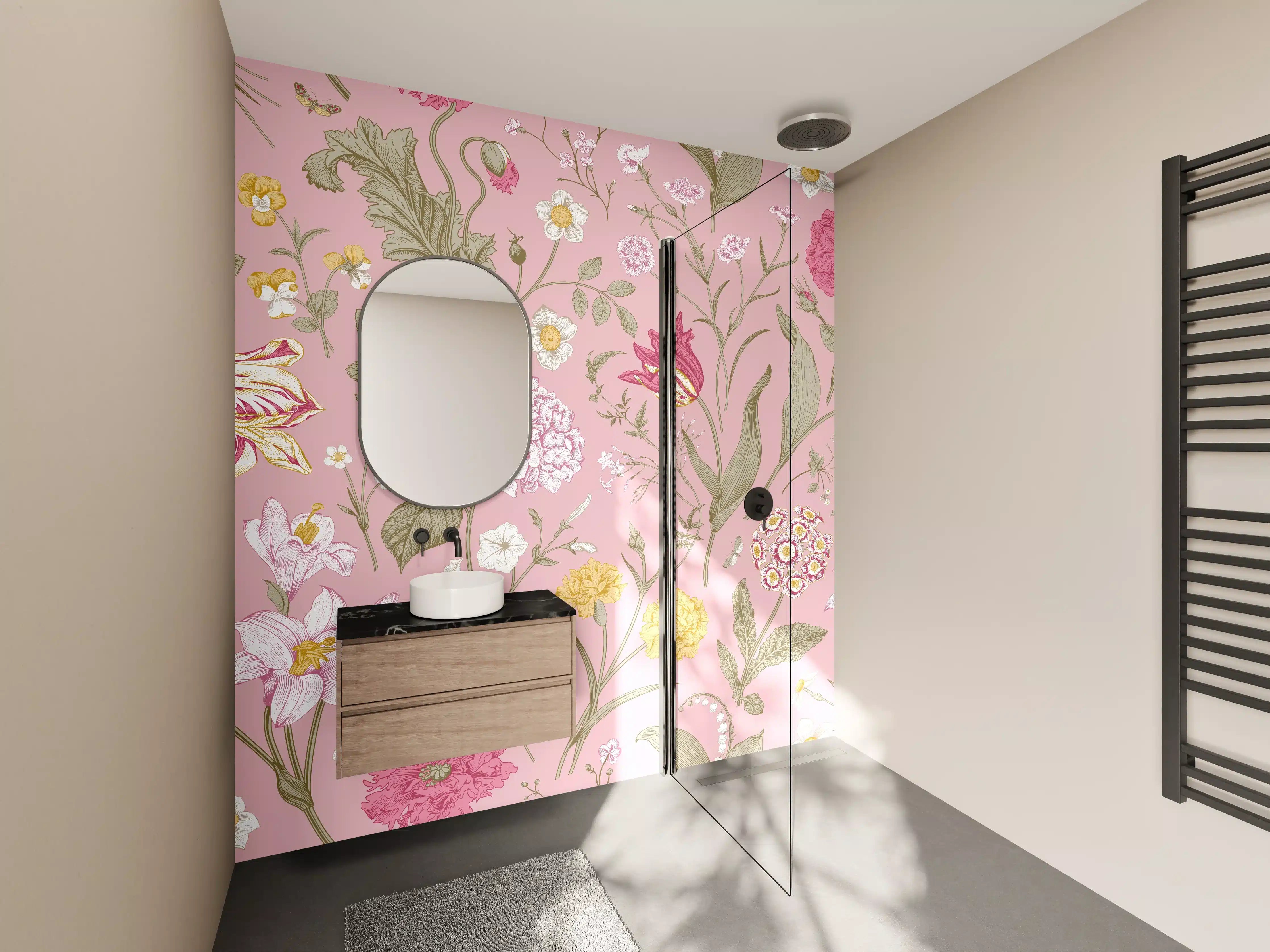 Wandverkleidung Bad - Vintage Bloom Rosa Blumenmuster