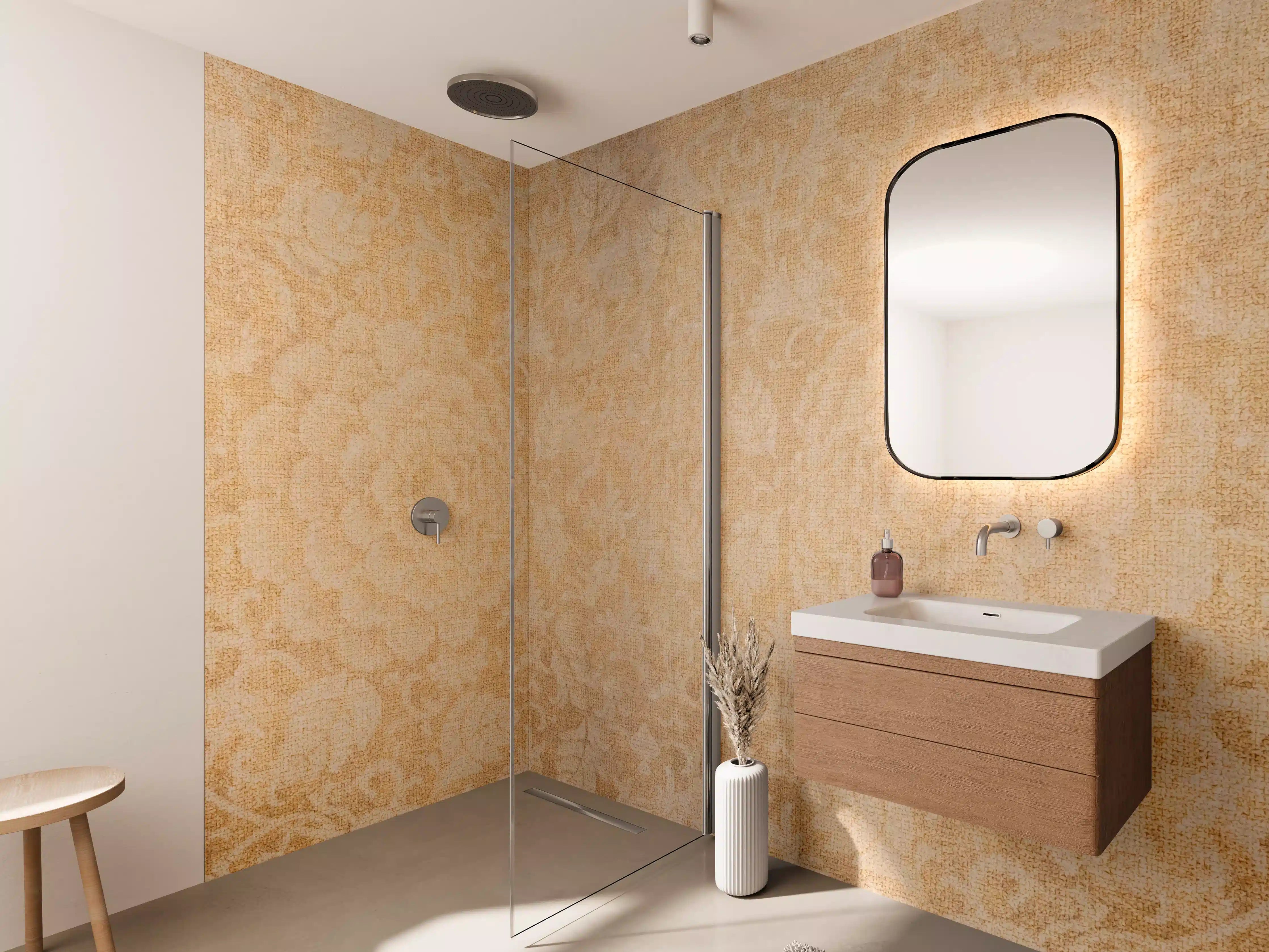 Wandverkleidung Bad - Vintage Blumenmuster Fliesenbeige