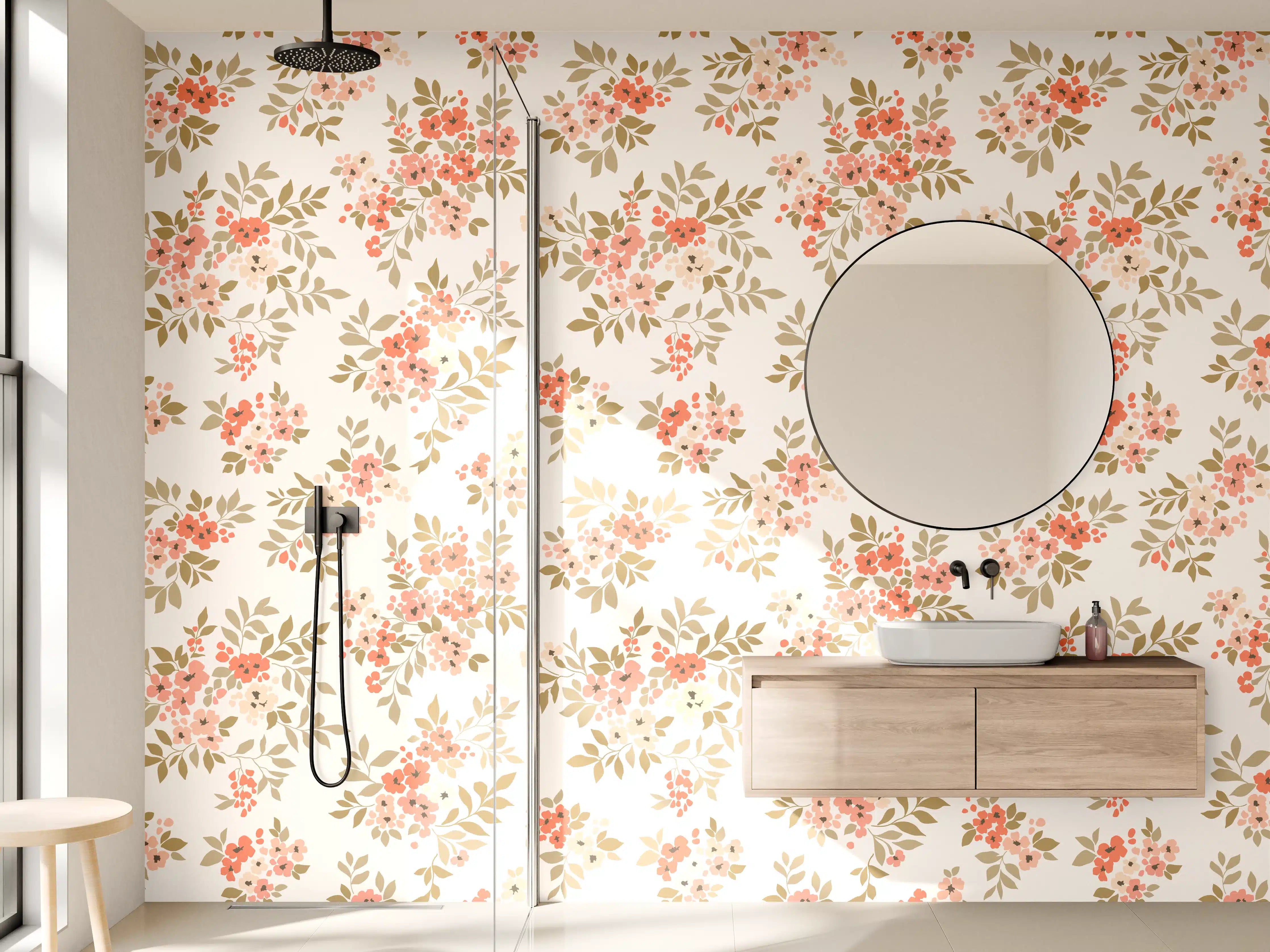 Wandverkleidung Bad - Vintage Ditsy Blumenmuster Rosa Beige