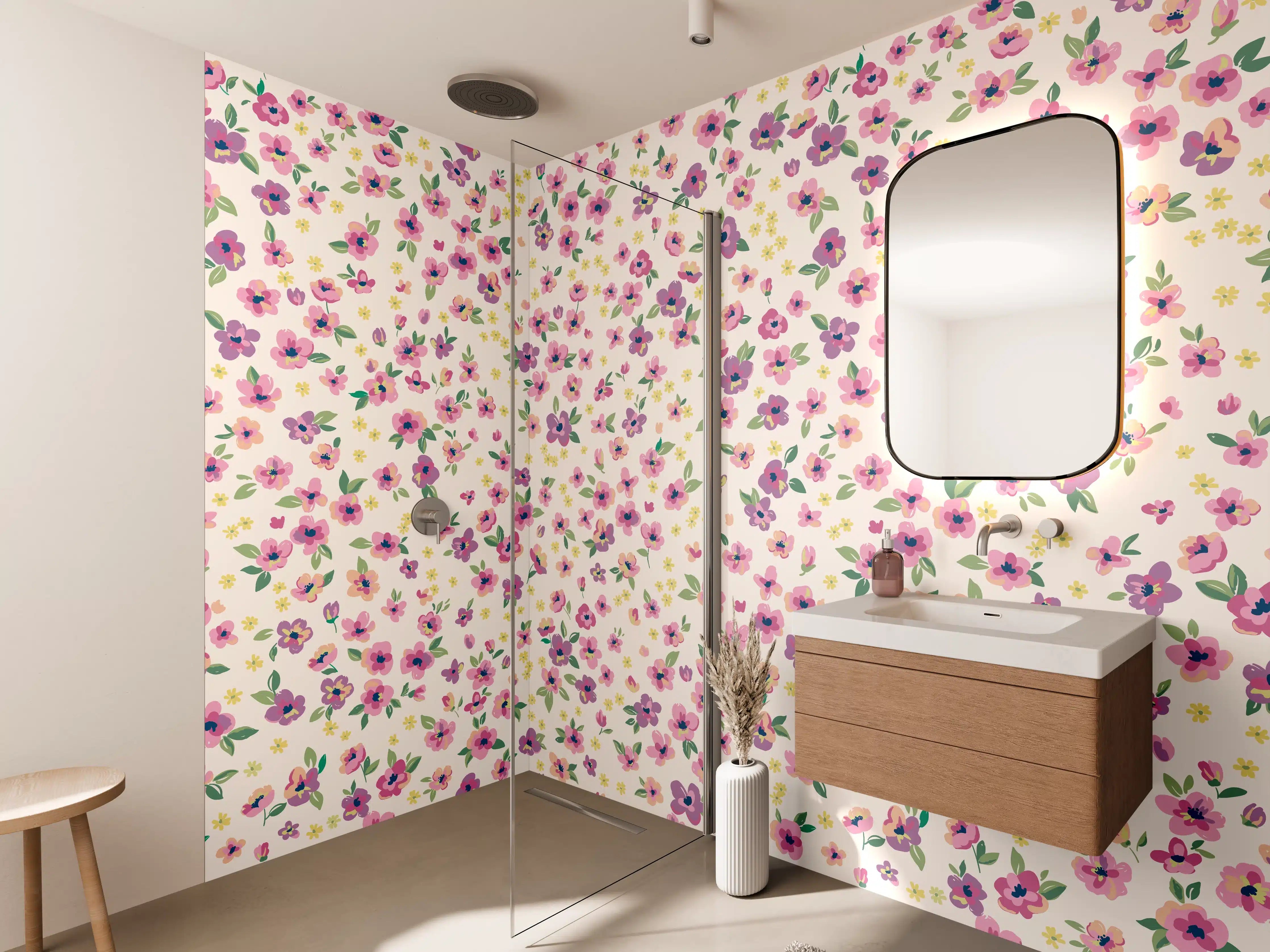 Wandverkleidung Bad - Vintage Ditsy Blumenmuster Rosa