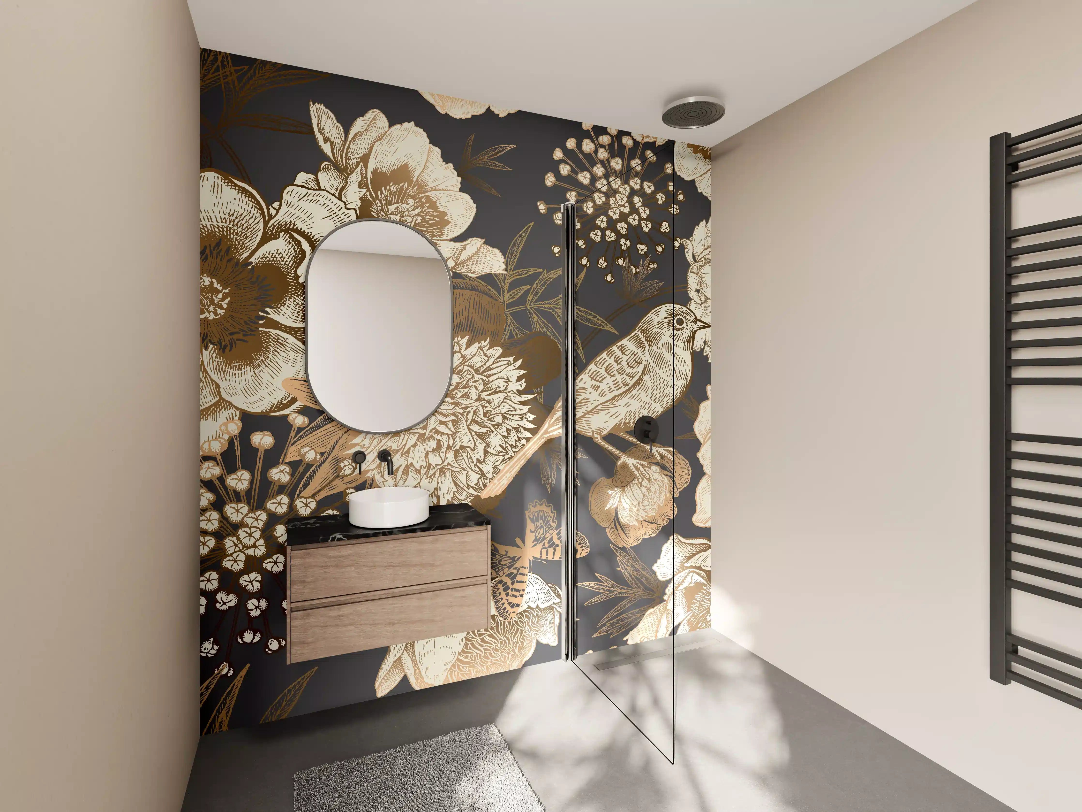 Wandverkleidung Bad - Vintage Goldbraun Pfauenmuster