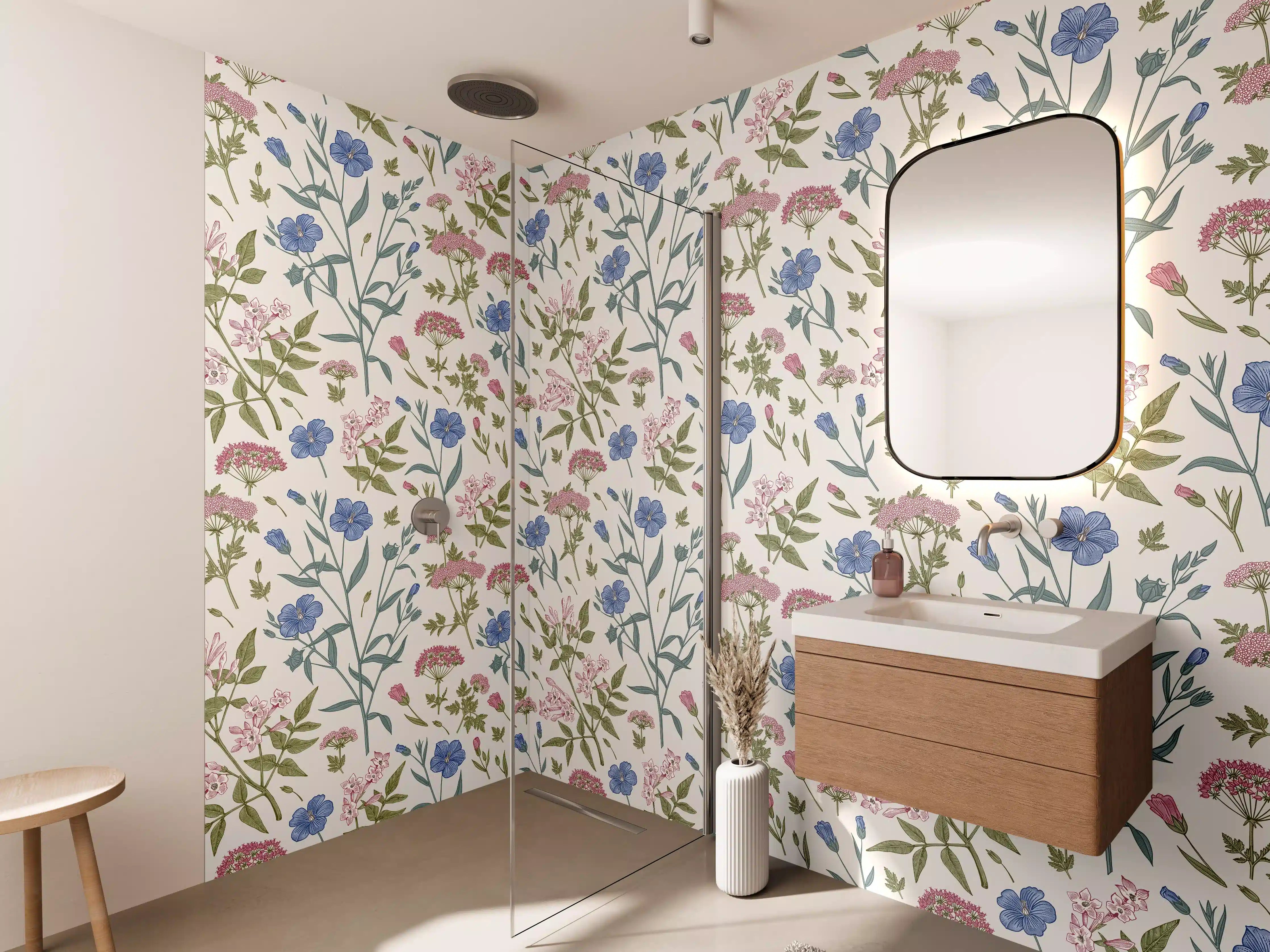 Wandverkleidung Bad - Vintage Pastell-Blumenmuster