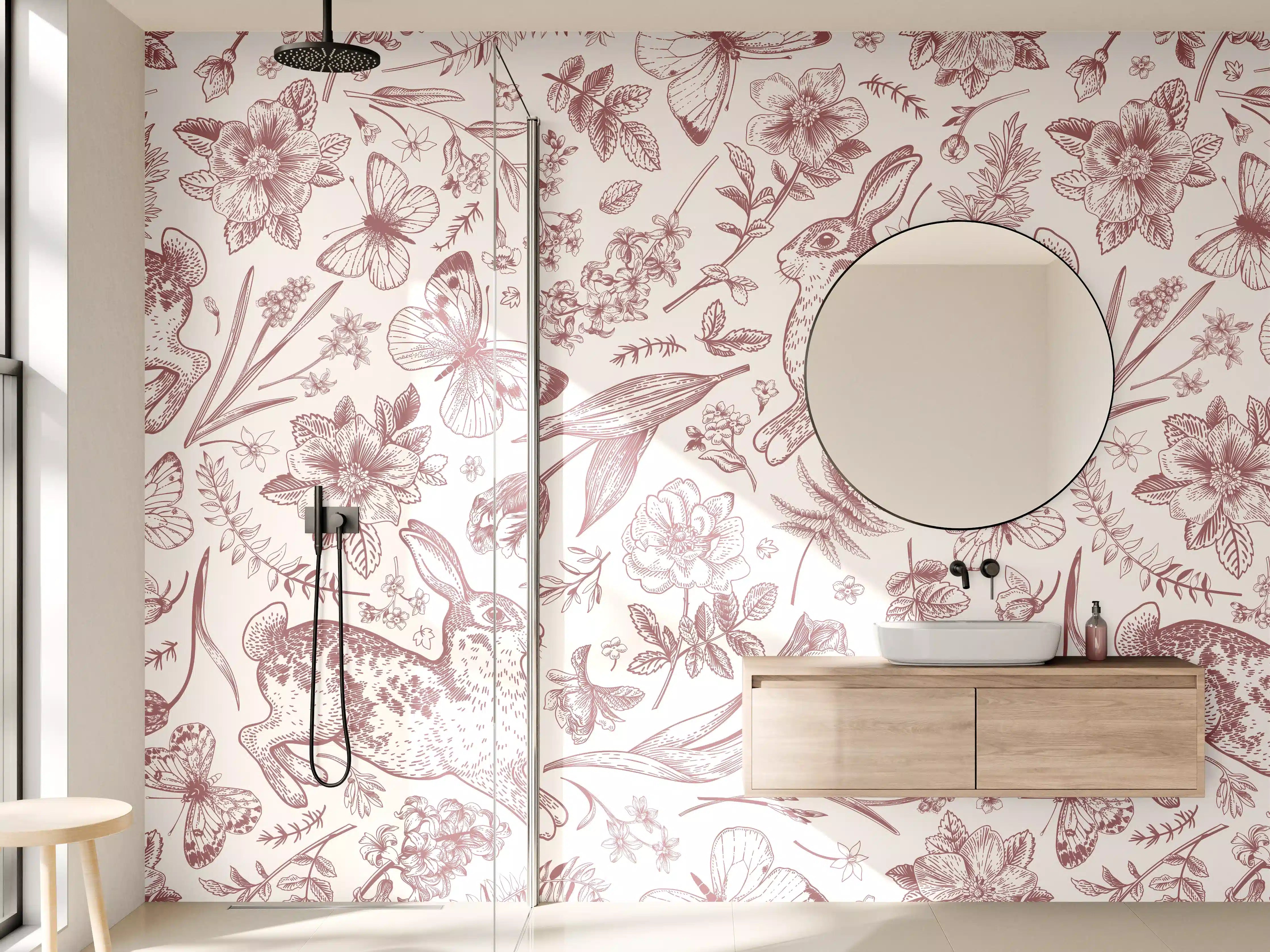 Wandverkleidung Bad - Vintage Rosa Blumenmuster