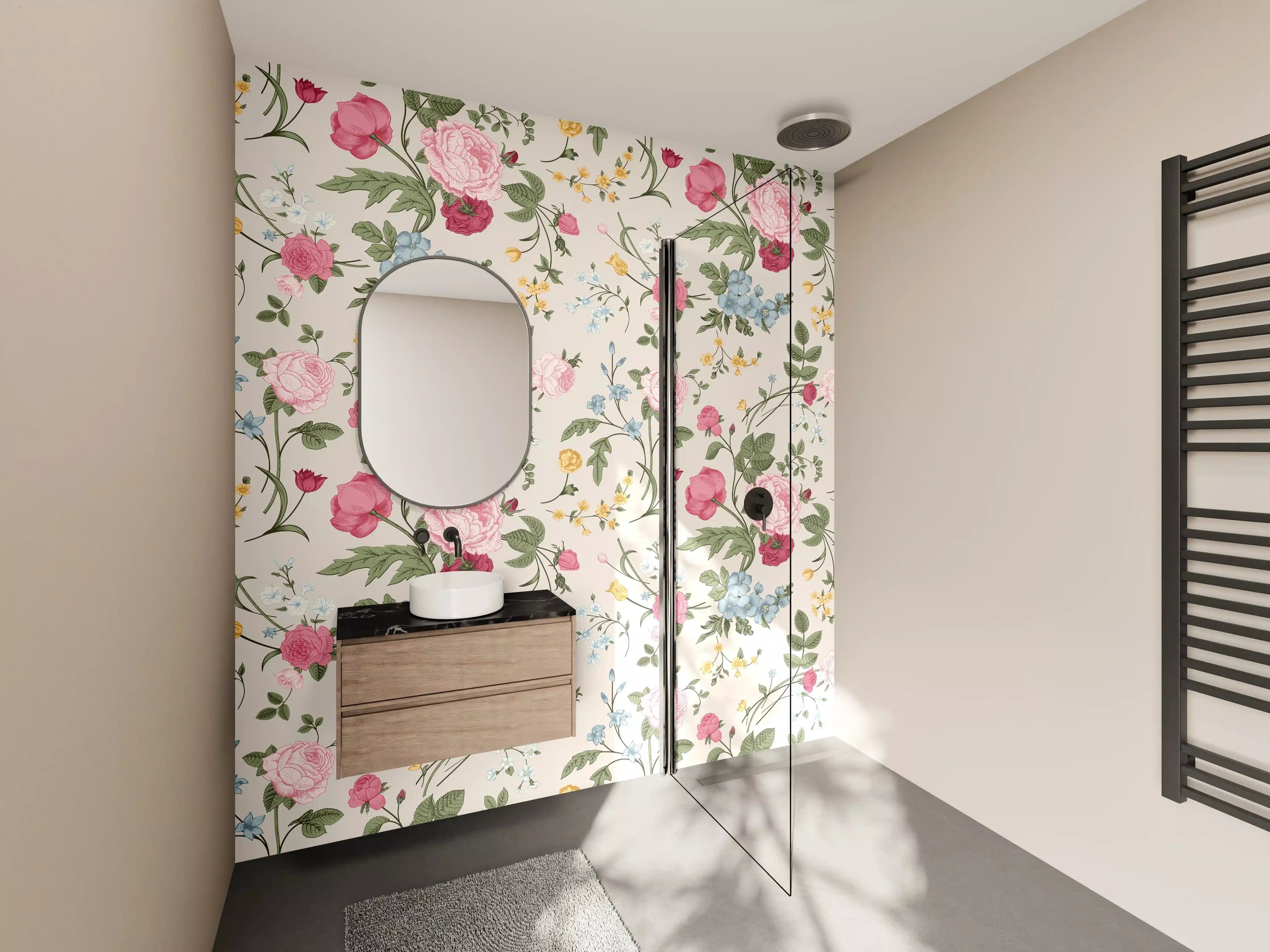 Wandverkleidung Bad - Vintage Rosenmuster Rosa-Beige