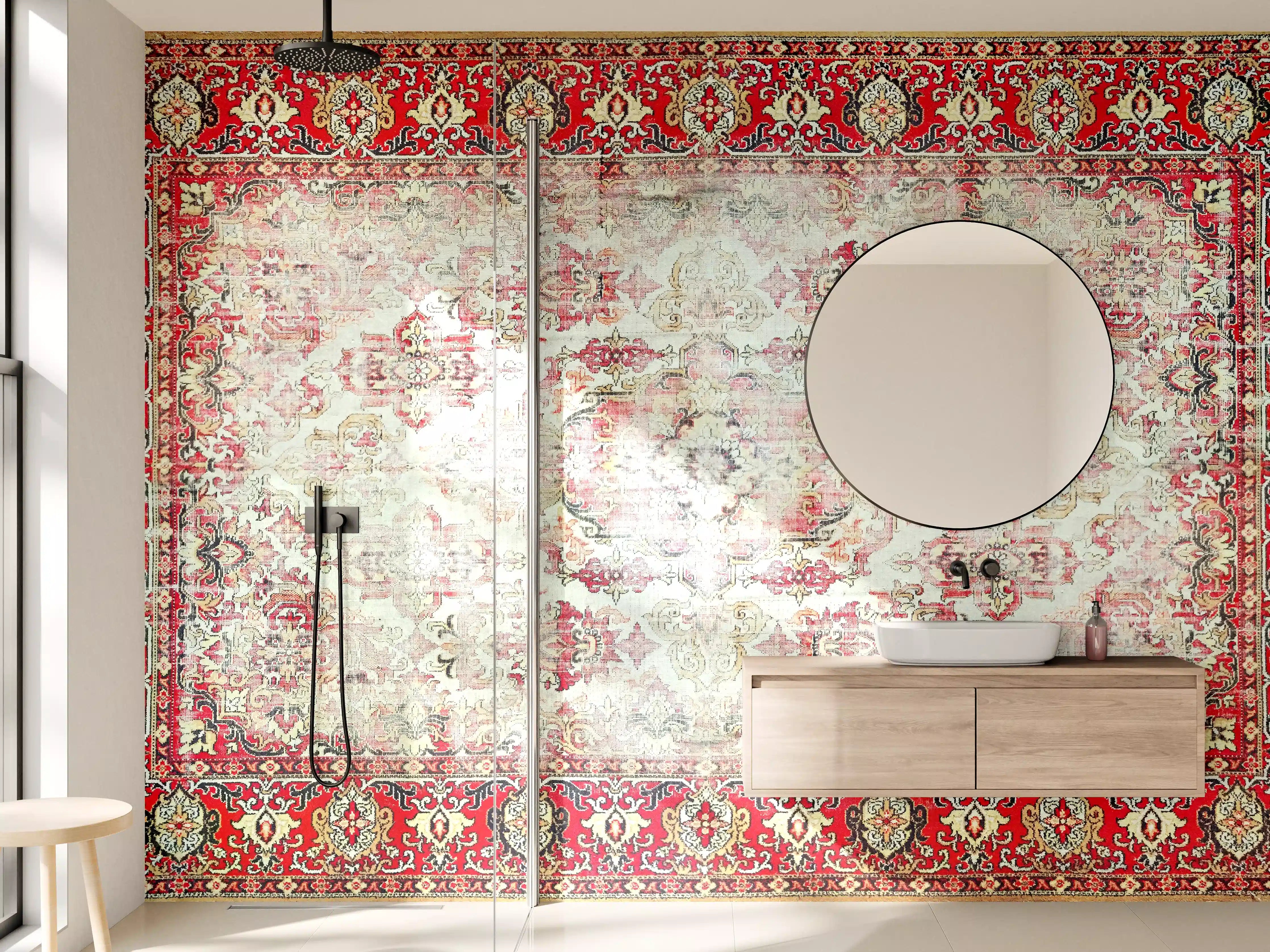 Wandverkleidung Bad - Vintage-Rot-Beige-Ornamentteppich