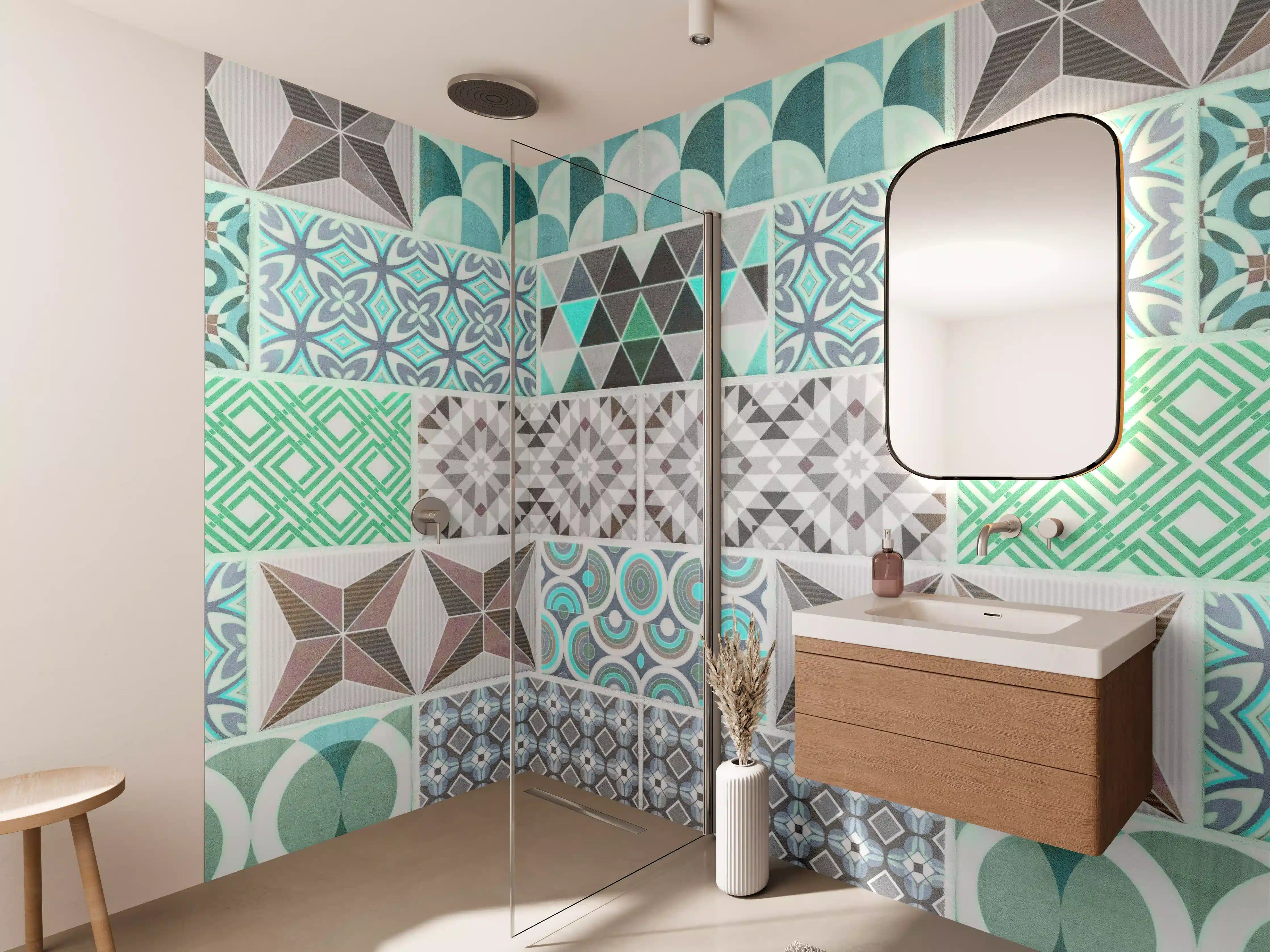 Wandverkleidung Bad - Vintage geometrisch Mosaik