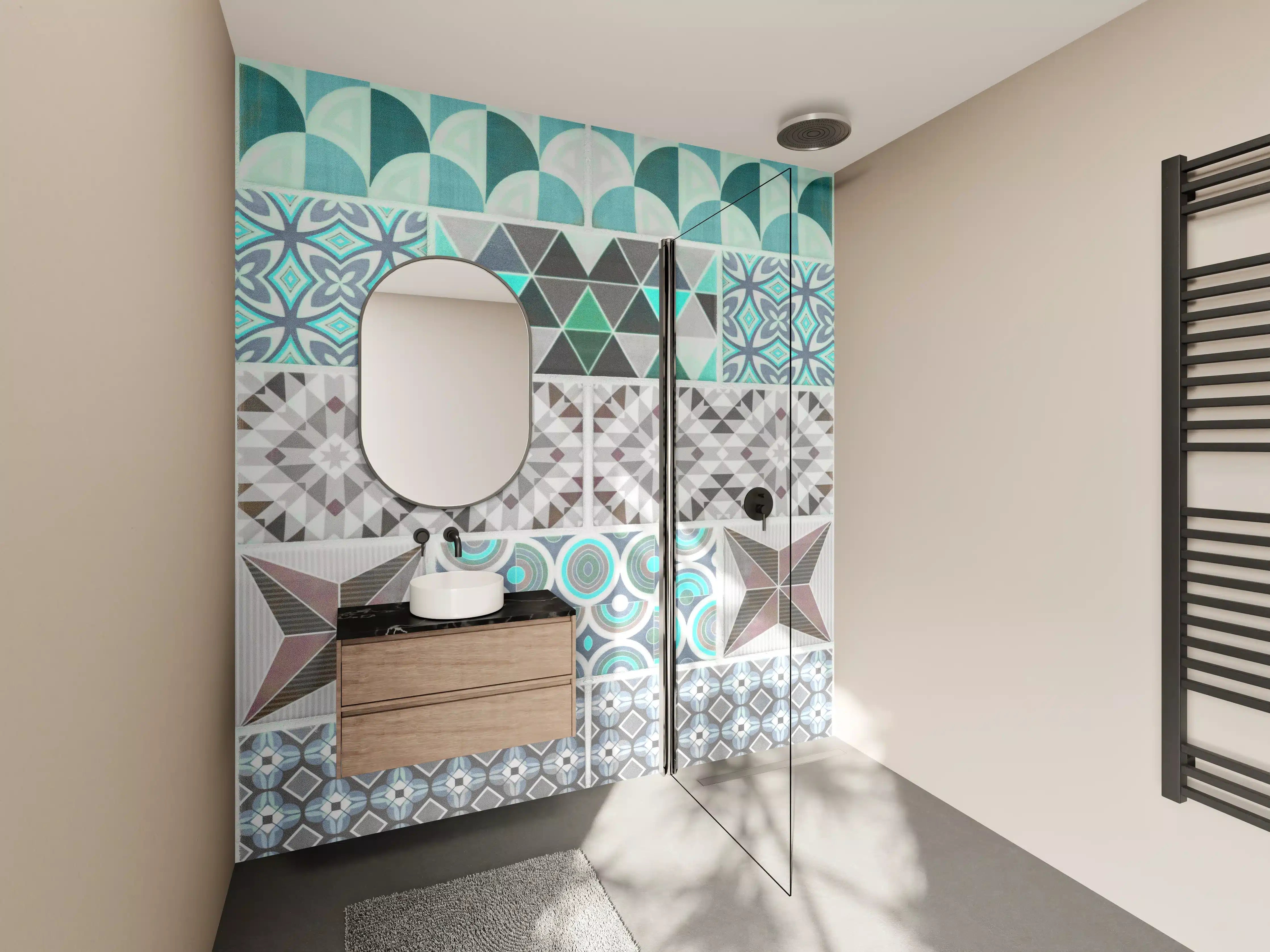 Wandverkleidung Bad - Vintage geometrisch Mosaik